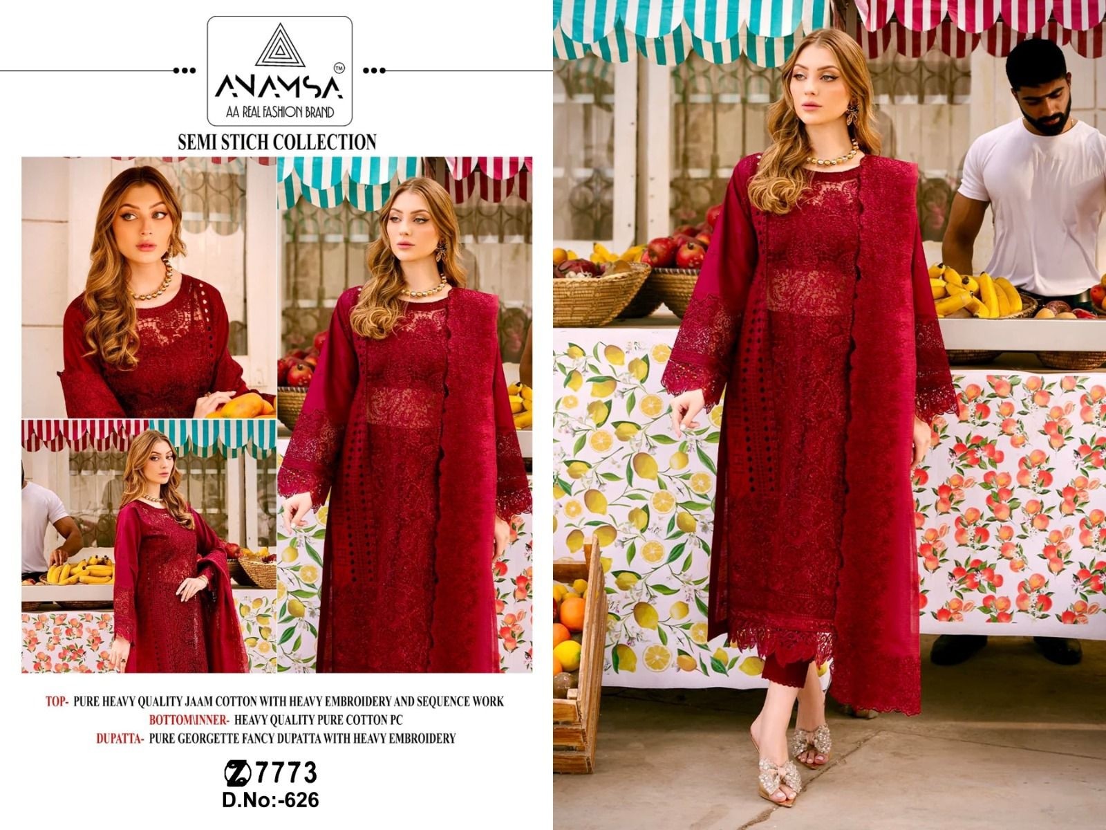 Anamsa-626 Red Colour pakistani festival embroidery salwar kameez suit