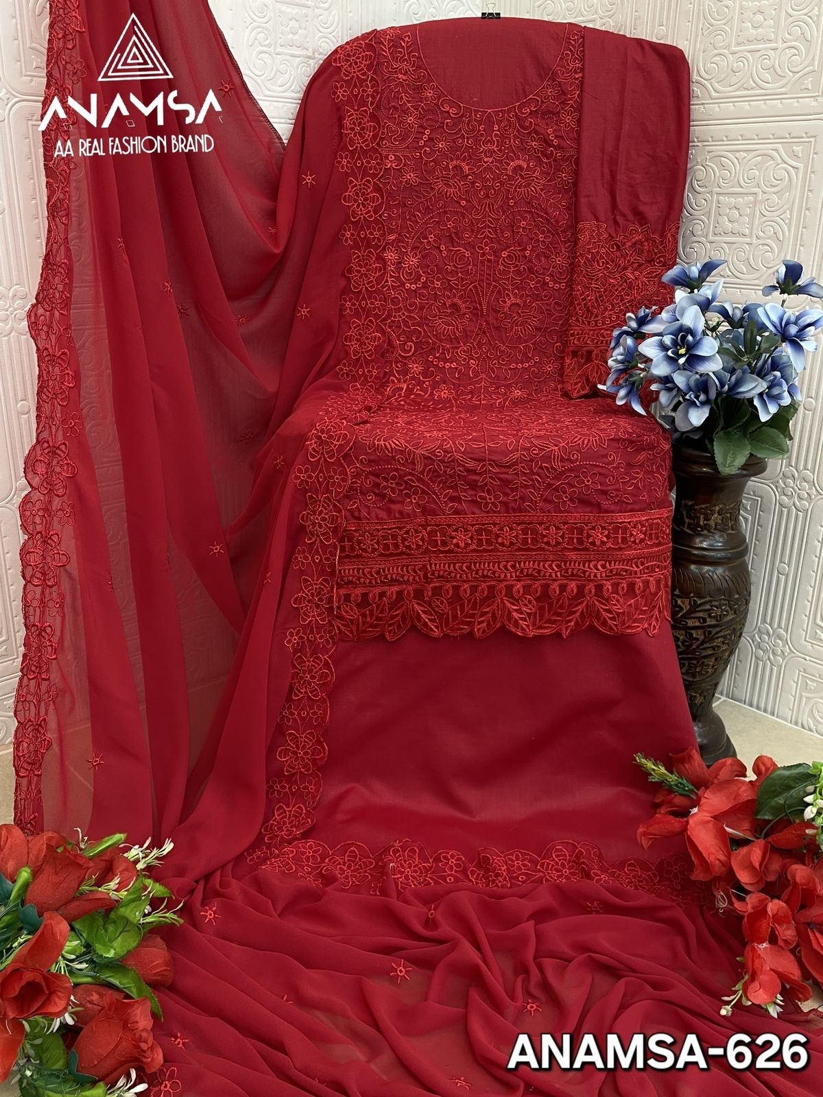 Anamsa-626 Red Colour pakistani festival embroidery salwar kameez suit