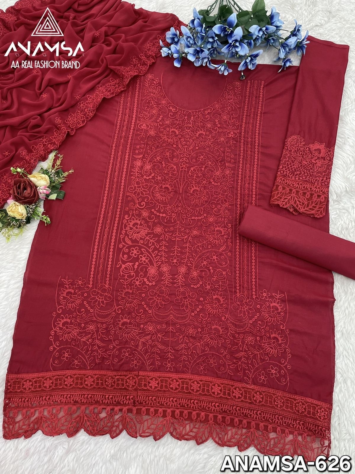 Anamsa-626 Red Colour pakistani festival embroidery salwar kameez suit
