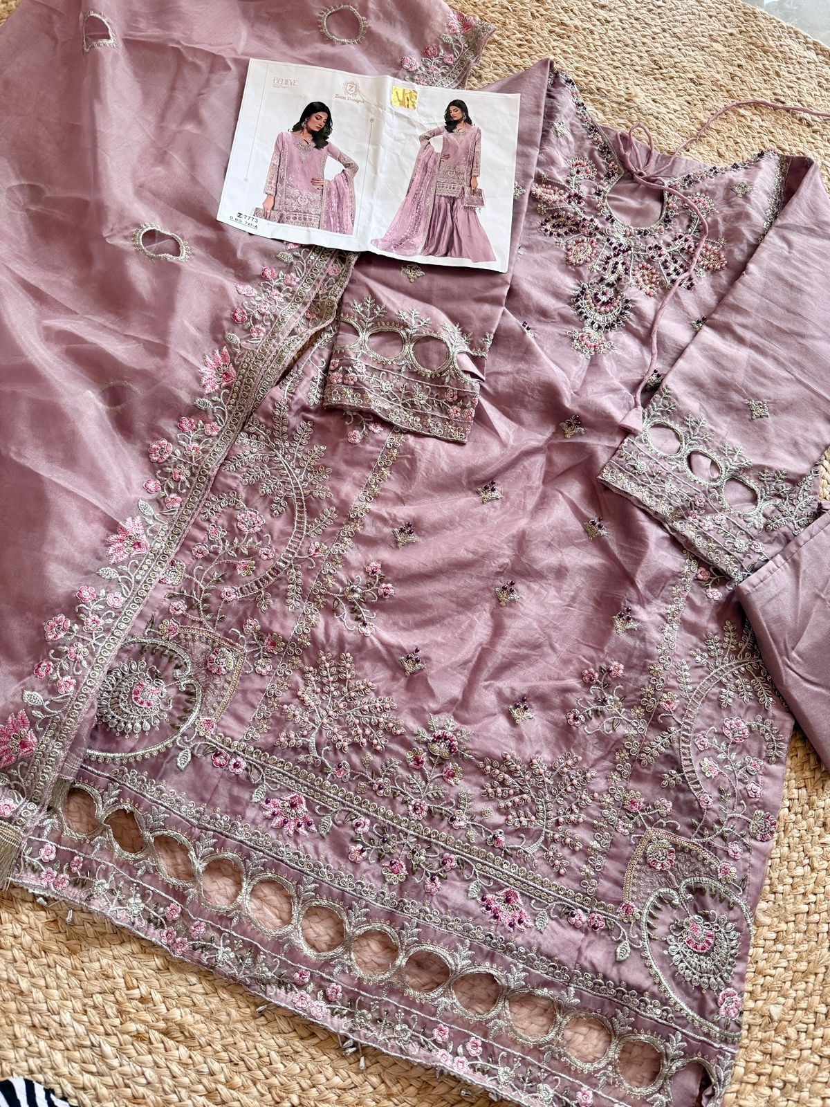 Ziaaz Designs  745 A and B semi stitched Pakistani Organza handwork moti work suit