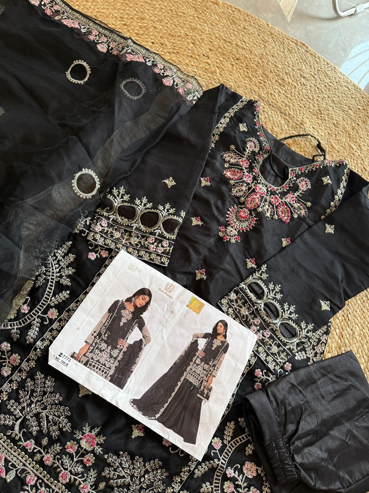 Ziaaz Designs  745 A and B semi stitched Pakistani Organza handwork moti work suit