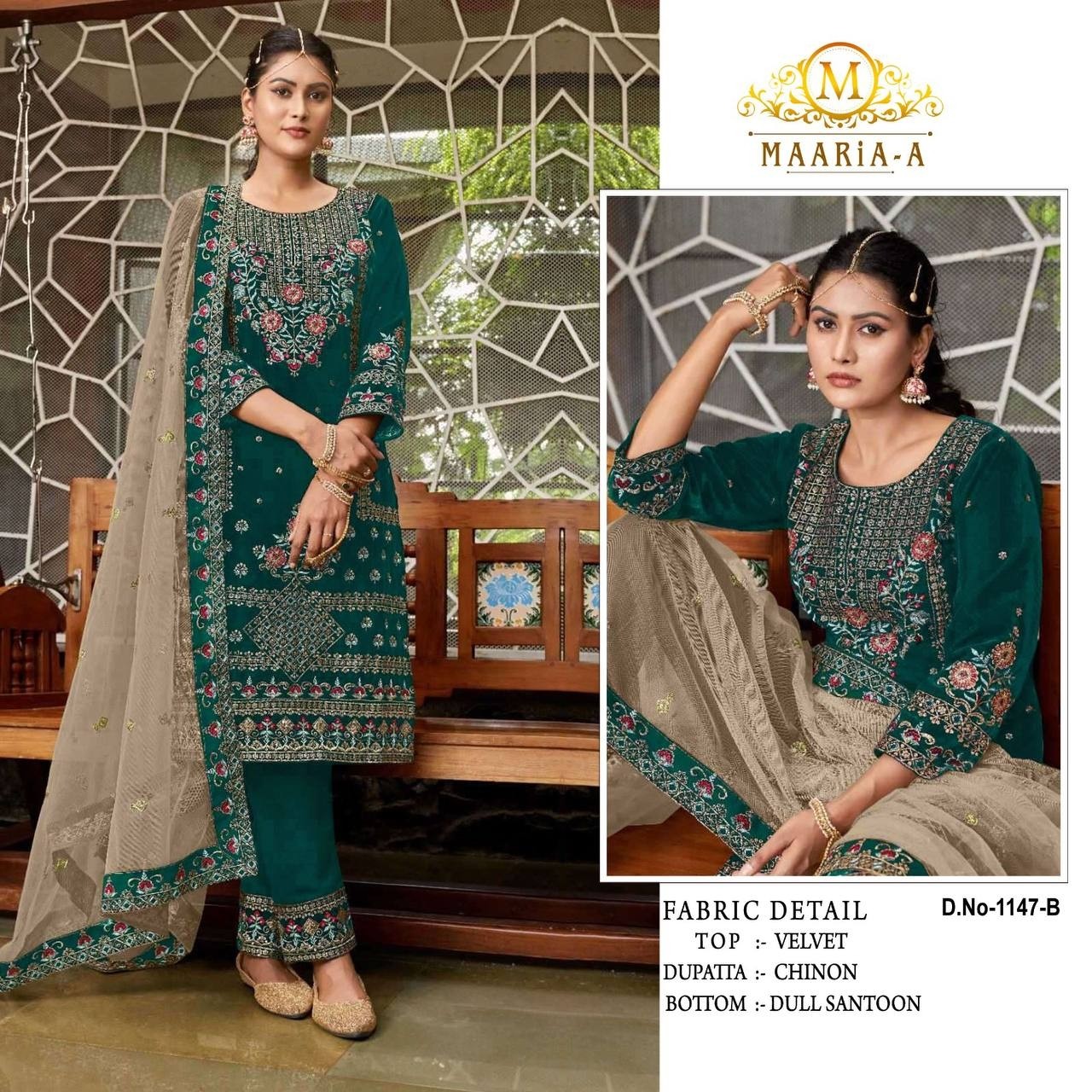 MAARiA ~ A P ~ 1147 PAKISTANI VELVET EMBROIDERY SALWAR KAMEEZ SUIT