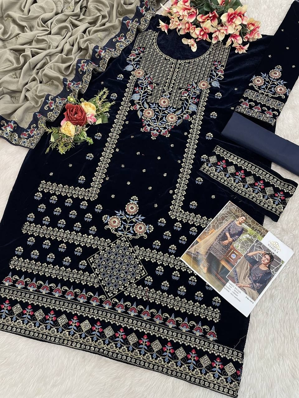 MAARiA ~ A P ~ 1147 PAKISTANI VELVET EMBROIDERY SALWAR KAMEEZ SUIT