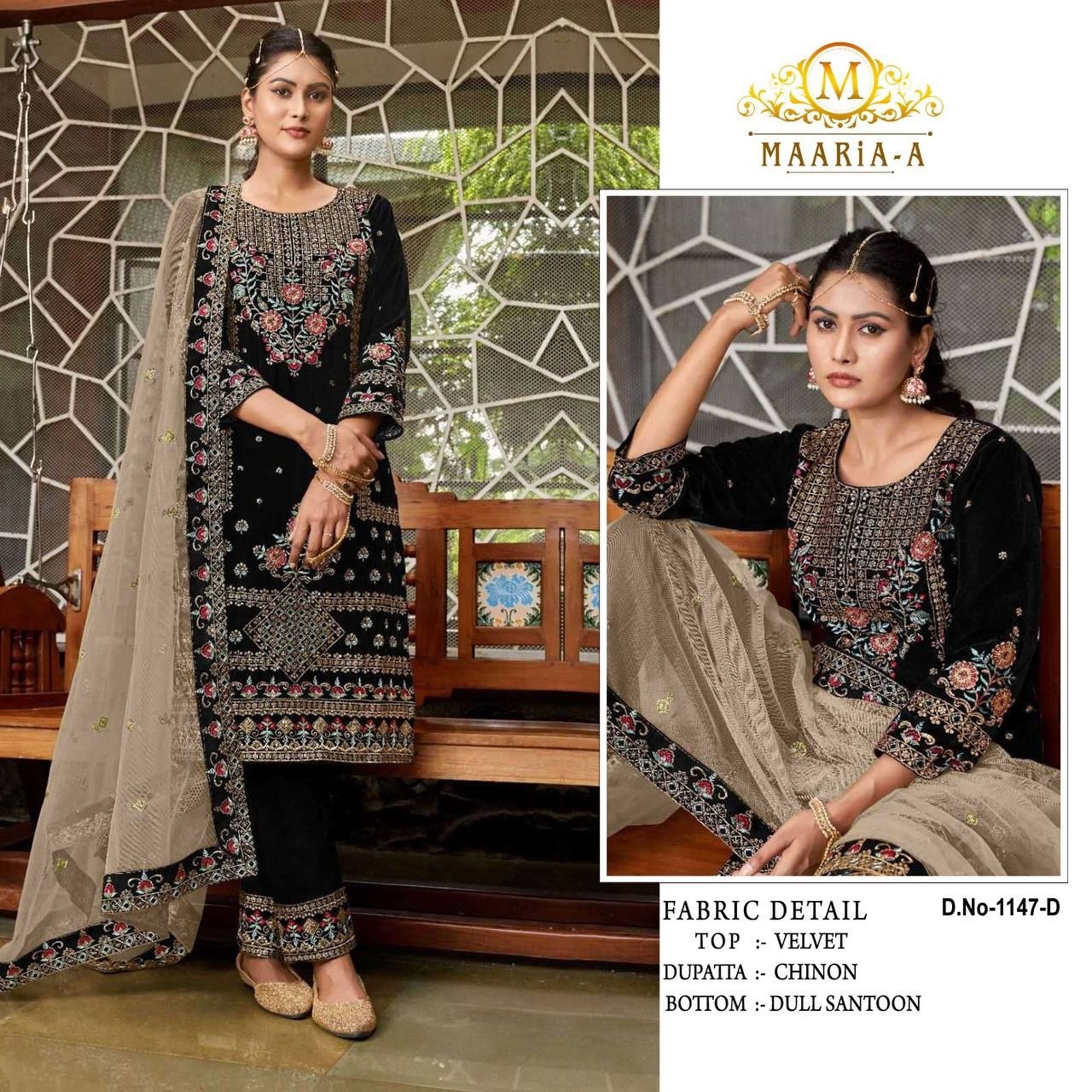 MAARiA ~ A P ~ 1147 PAKISTANI VELVET EMBROIDERY SALWAR KAMEEZ SUIT