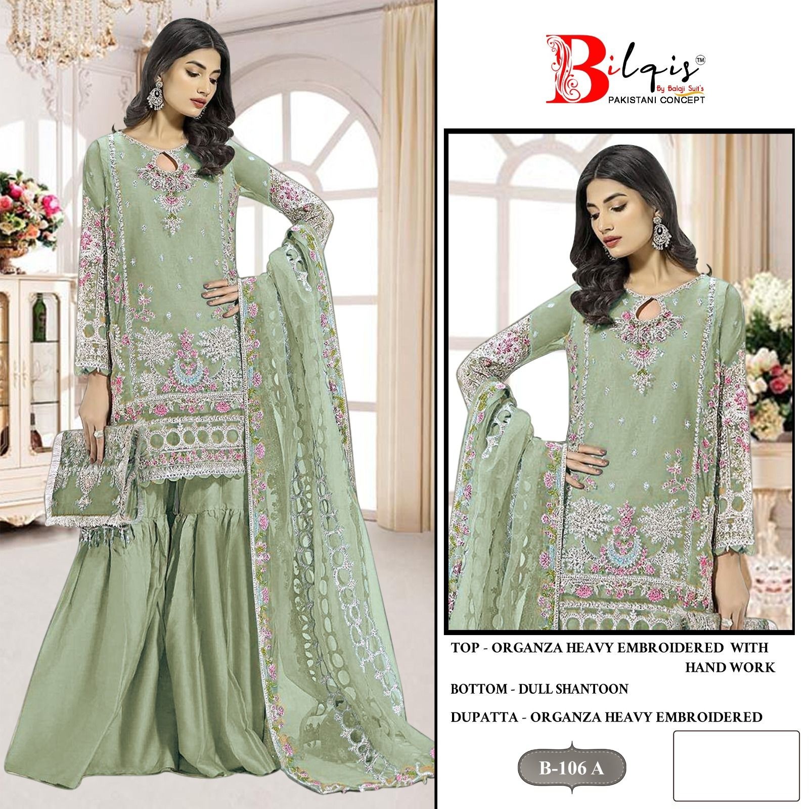 BILQIS 106 A TO D PAKISTANI ORGANZA HEAVY EMBROIDERED SUIT