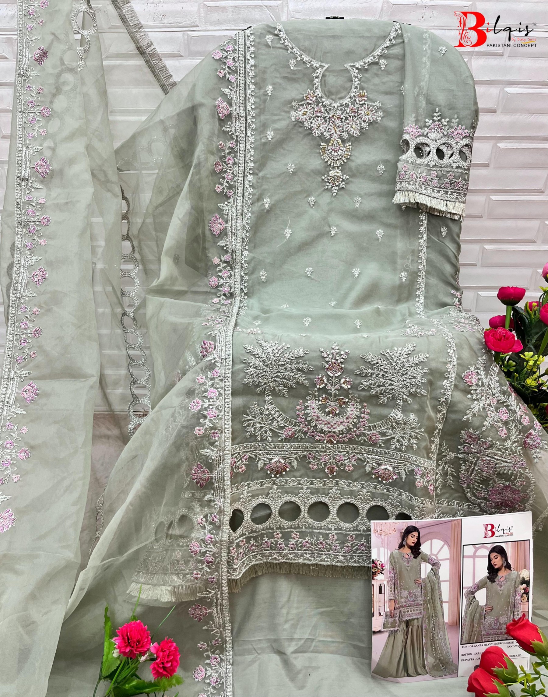 BILQIS 106 A TO D PAKISTANI ORGANZA HEAVY EMBROIDERED SUIT