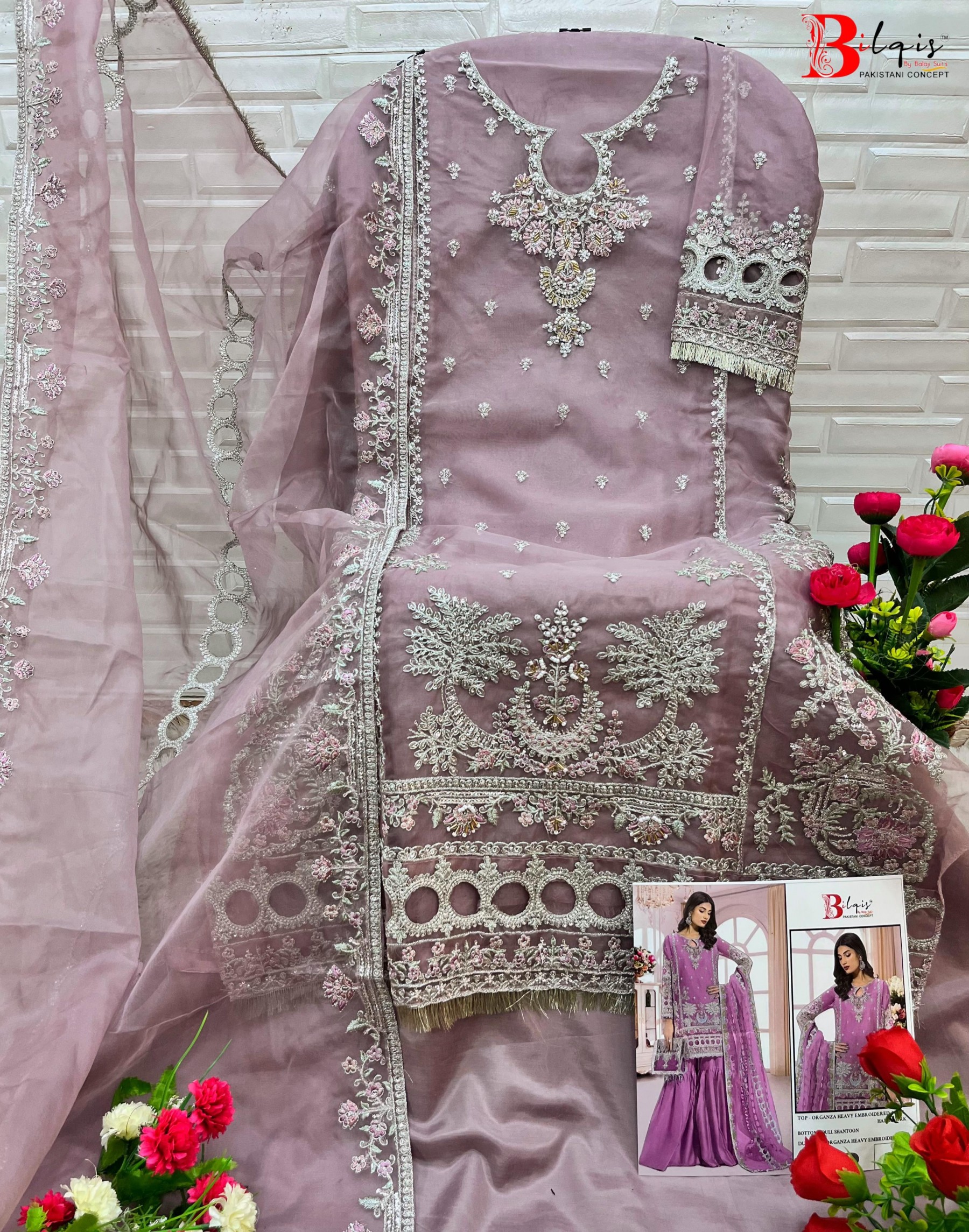 BILQIS 106 A TO D PAKISTANI ORGANZA HEAVY EMBROIDERED SUIT