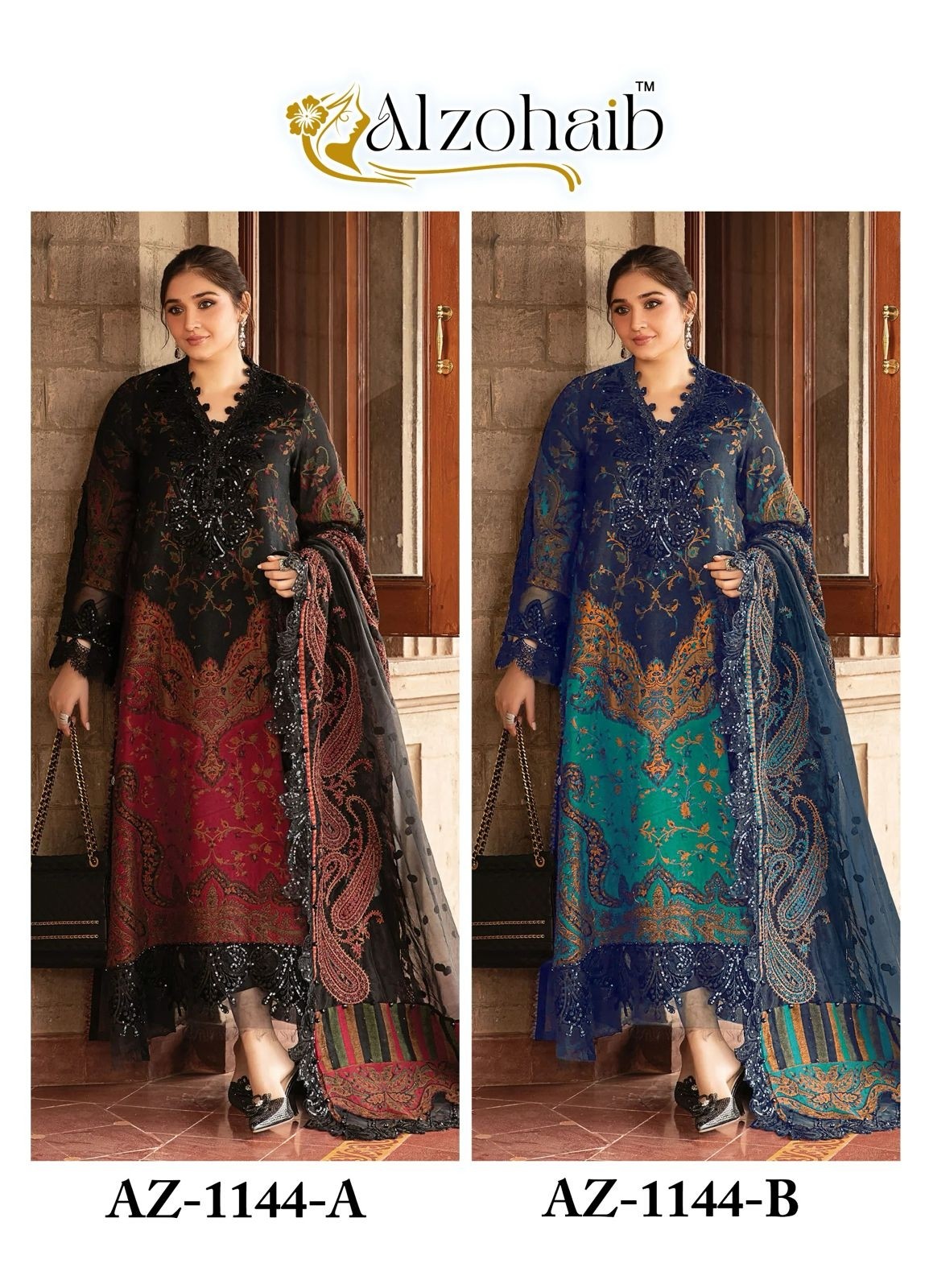 ALZOHAIB AZ-1144 PAKISTANI COTTON PRINT SUIT 
