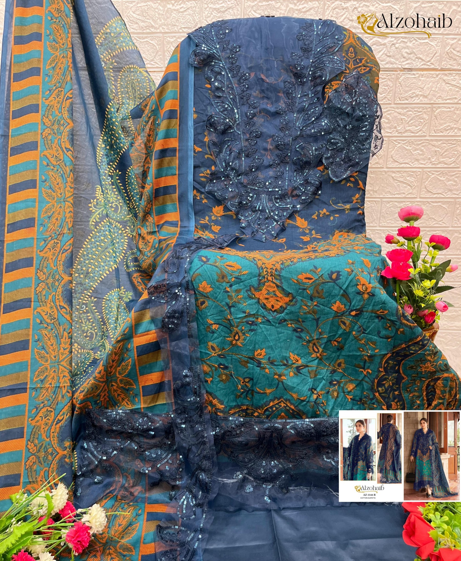 ALZOHAIB AZ-1144 PAKISTANI COTTON PRINT SUIT 