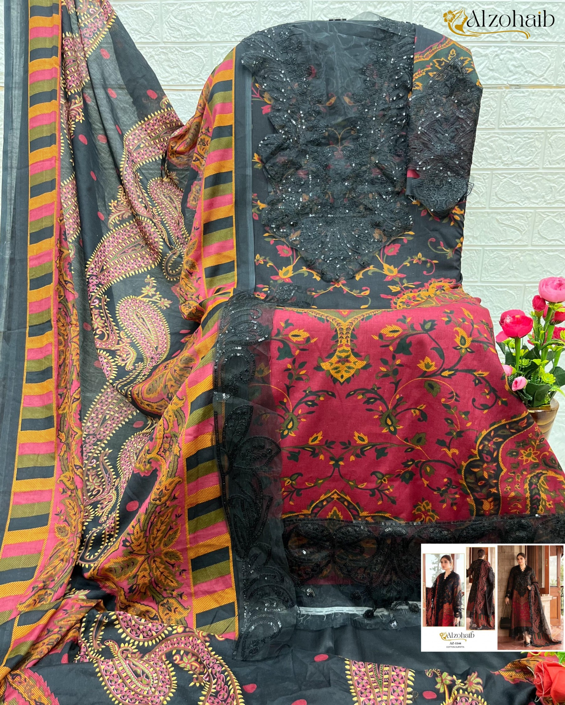 ALZOHAIB AZ-1144 PAKISTANI COTTON PRINT SUIT 
