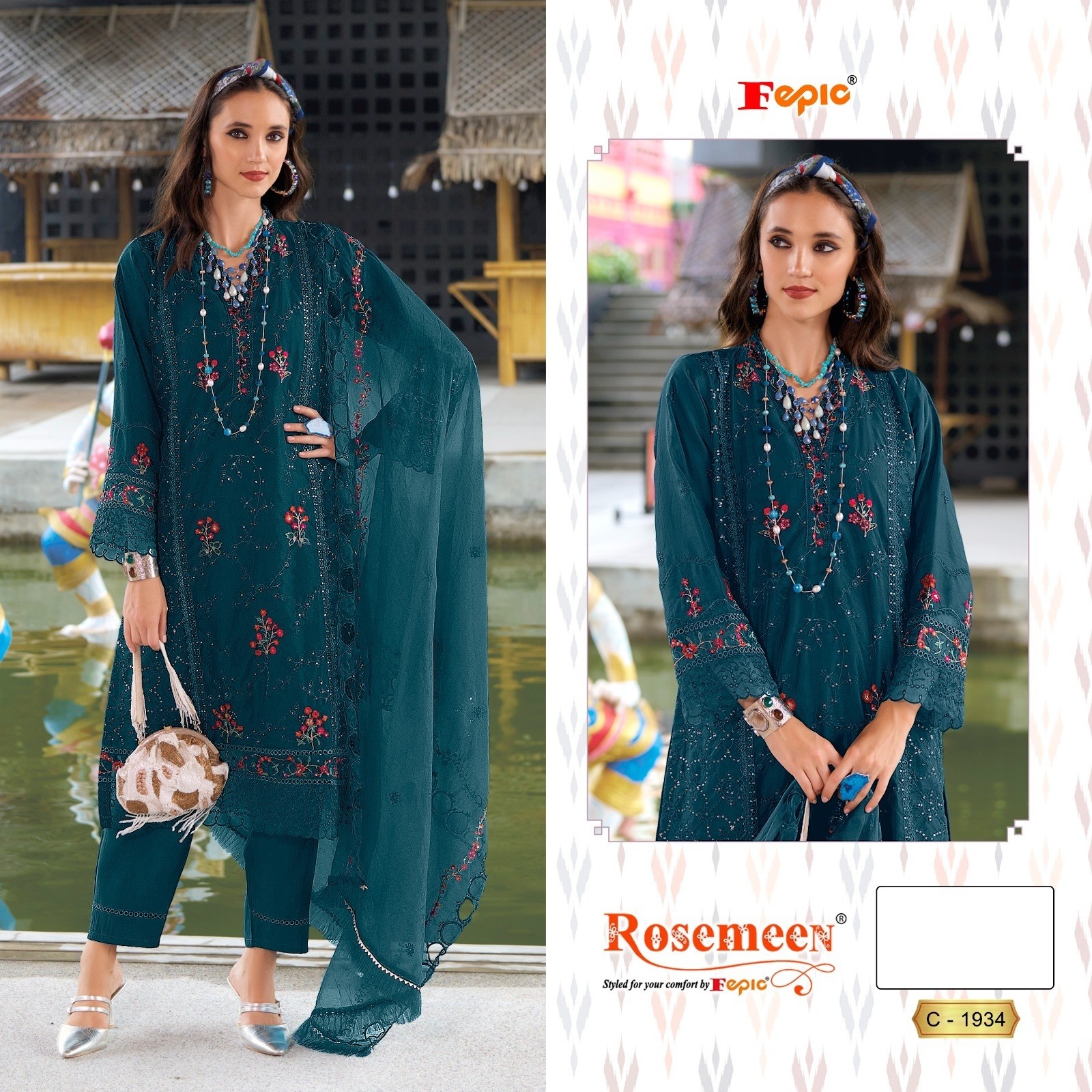  FEPIC ROSEMEEN 1934 PAKISTANI ORGANZA EMBROIDERED WITH HAND WORK