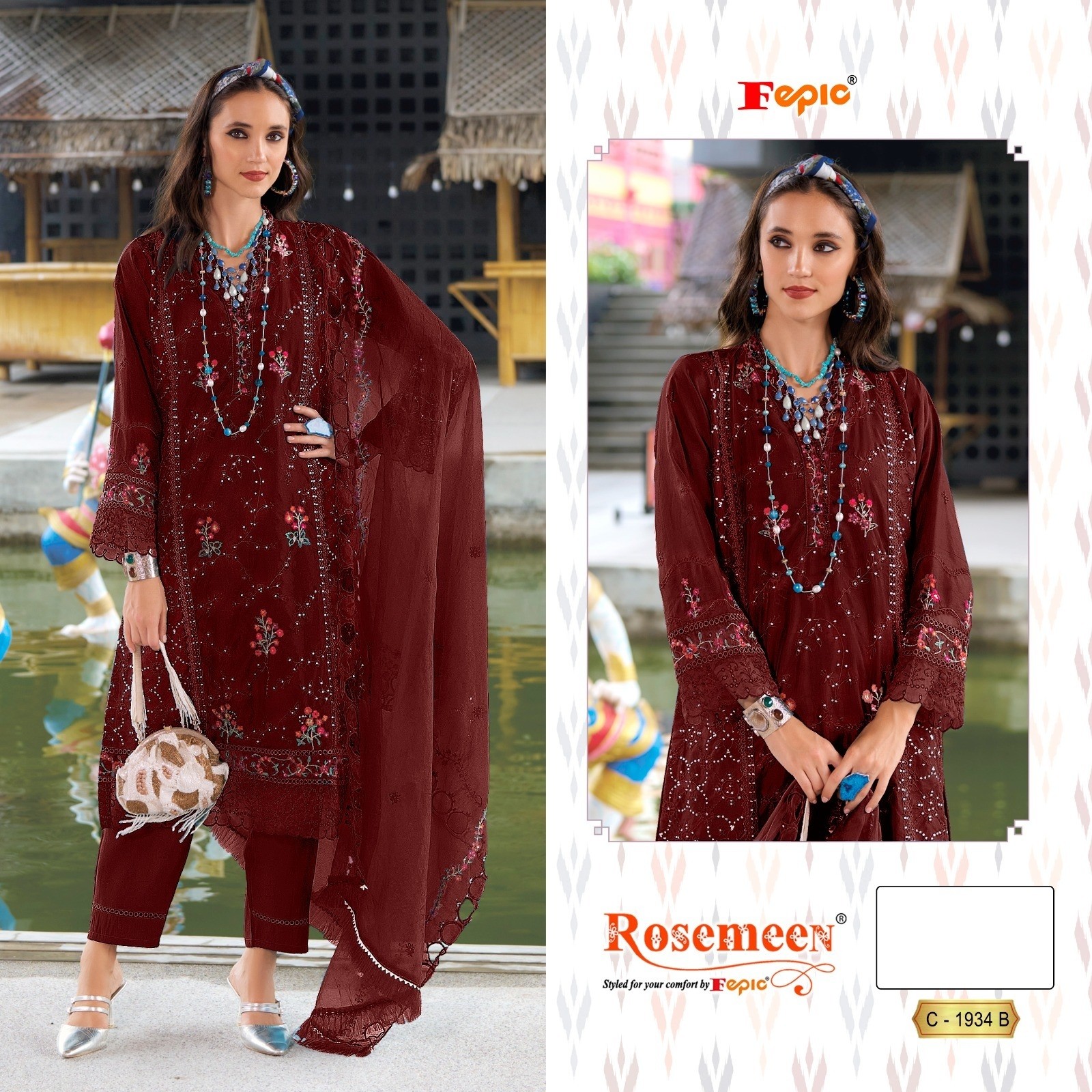  FEPIC ROSEMEEN 1934 PAKISTANI ORGANZA EMBROIDERED WITH HAND WORK