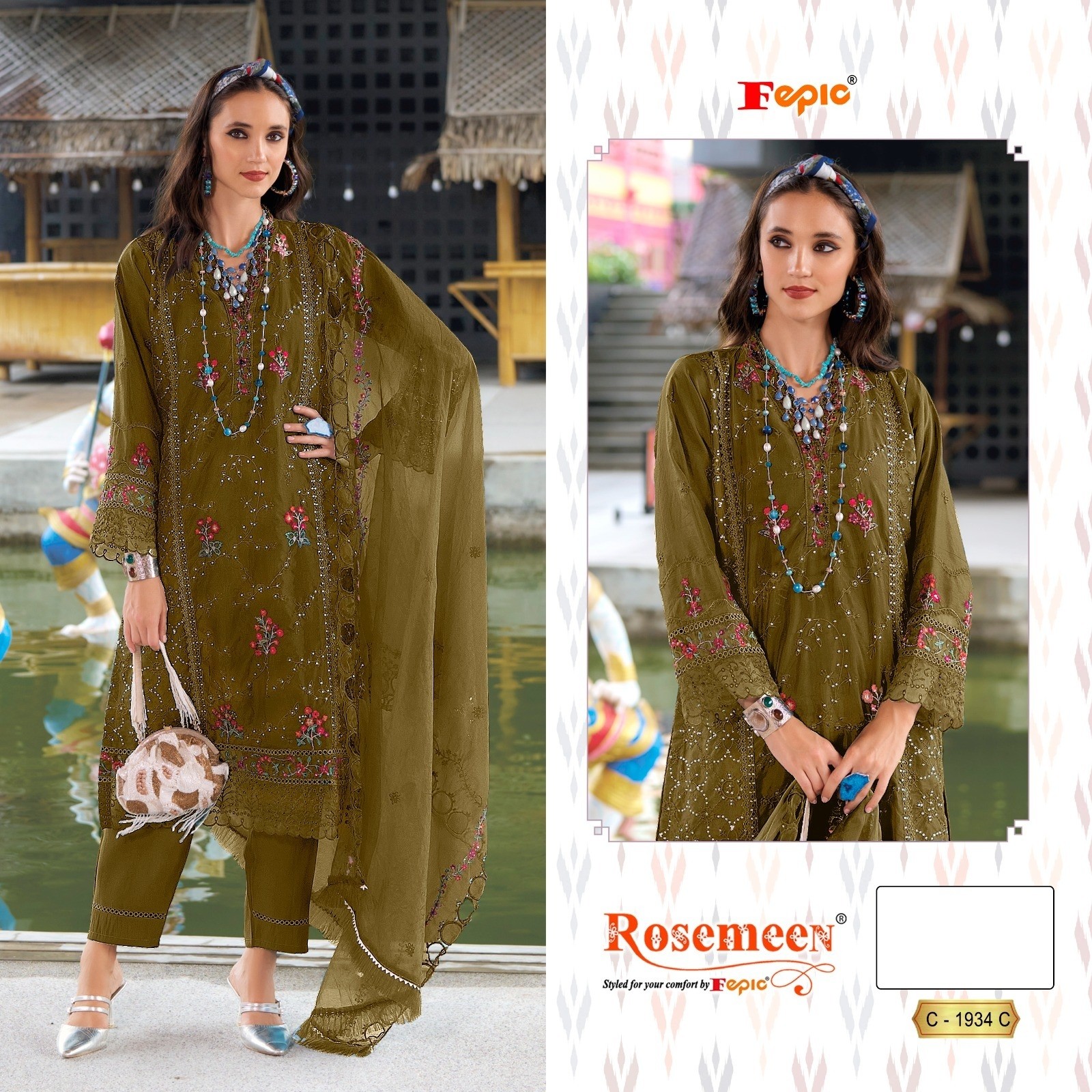  FEPIC ROSEMEEN 1934 PAKISTANI ORGANZA EMBROIDERED WITH HAND WORK