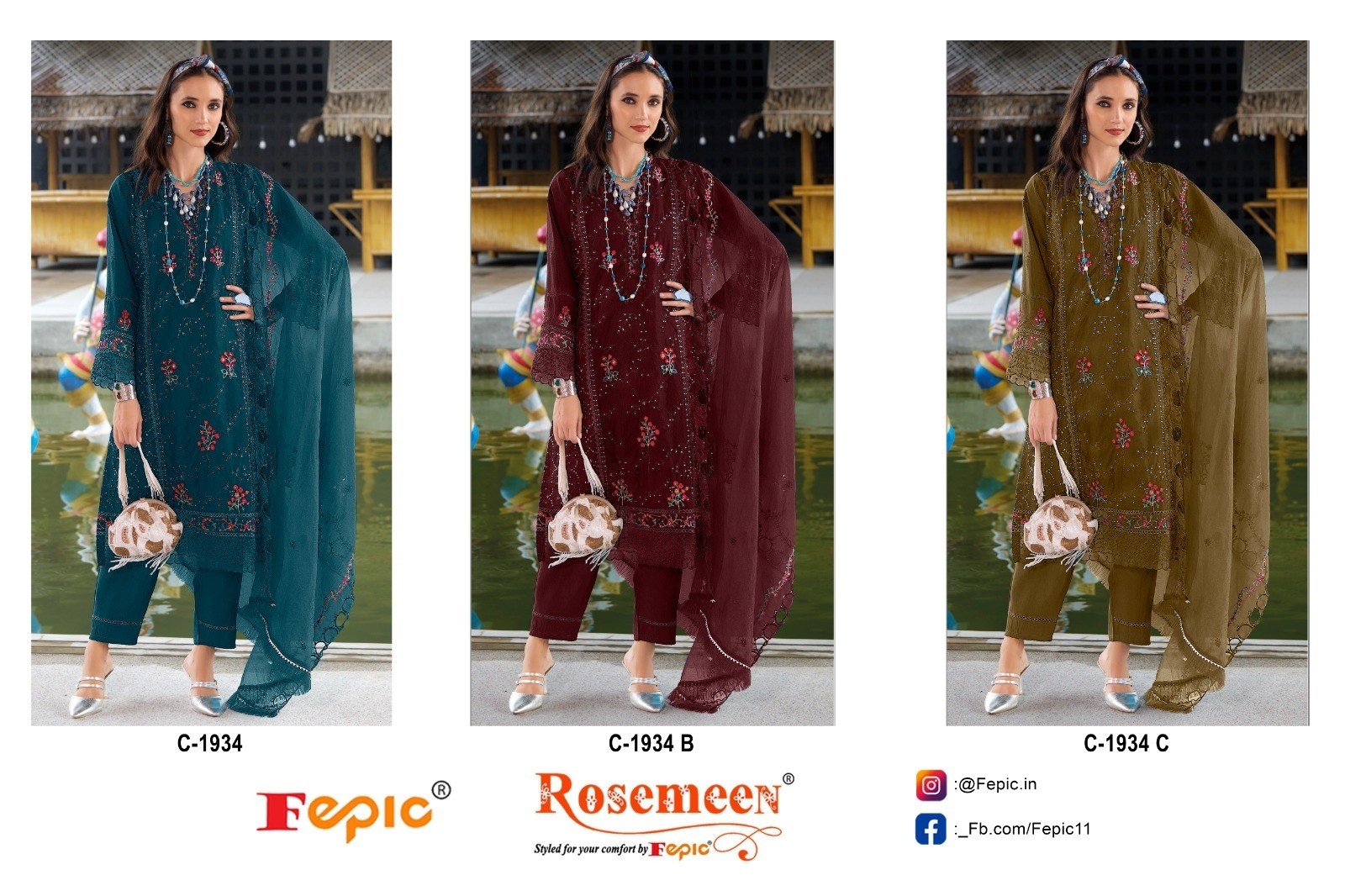  FEPIC ROSEMEEN 1934 PAKISTANI ORGANZA EMBROIDERED WITH HAND WORK