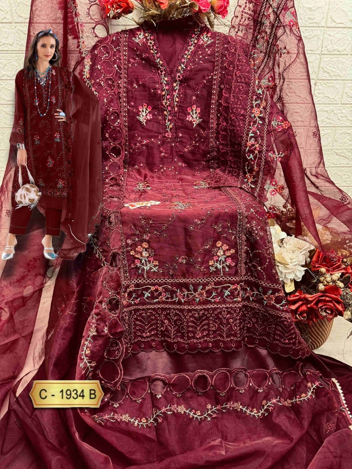  FEPIC ROSEMEEN 1934 PAKISTANI ORGANZA EMBROIDERED WITH HAND WORK