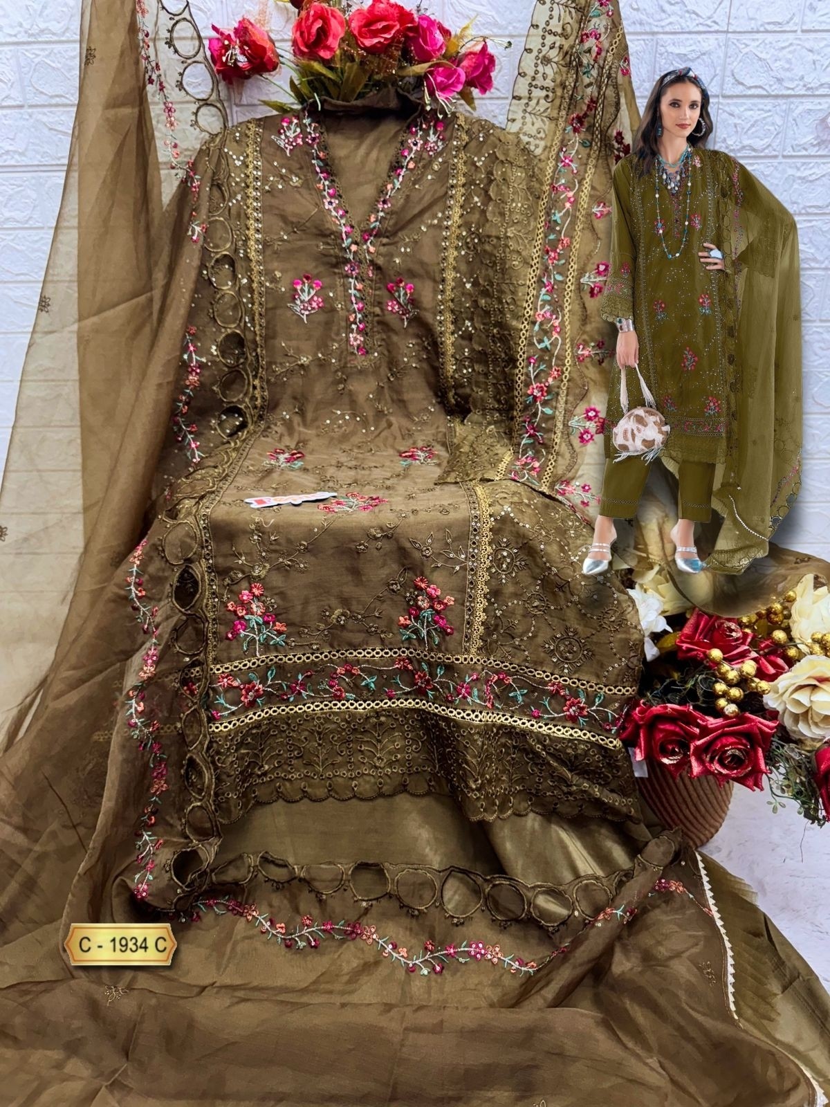  FEPIC ROSEMEEN 1934 PAKISTANI ORGANZA EMBROIDERED WITH HAND WORK