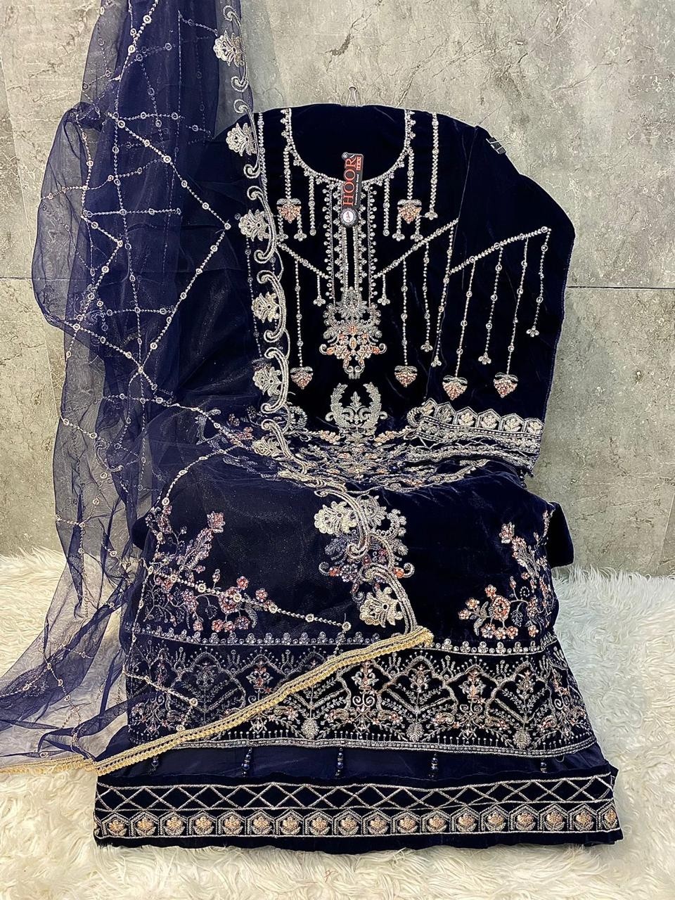 HOOR 354 PAKISTANI VELVET EMBROIDERY SALWAR SUIT