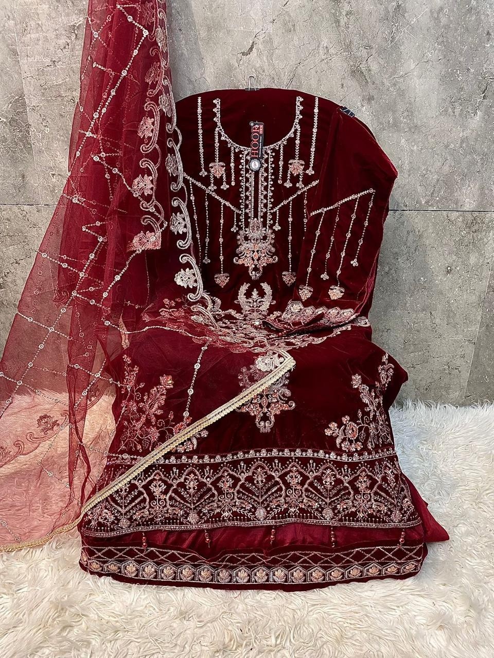 HOOR 354 PAKISTANI VELVET EMBROIDERY SALWAR SUIT