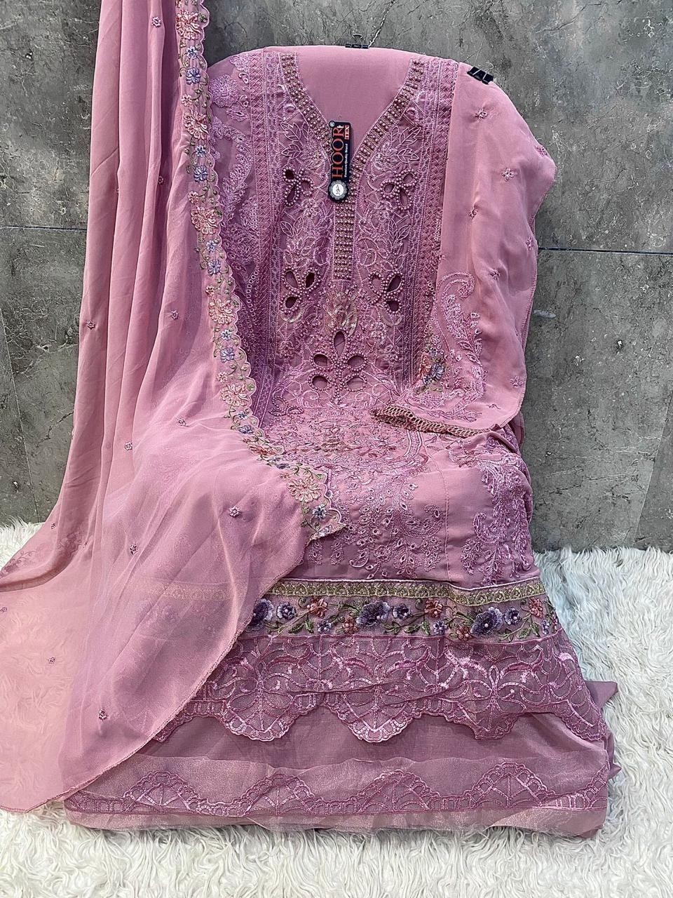 HOOR H-355 PAKISTANI GEORGTTE SEMI SALWAR SUIT