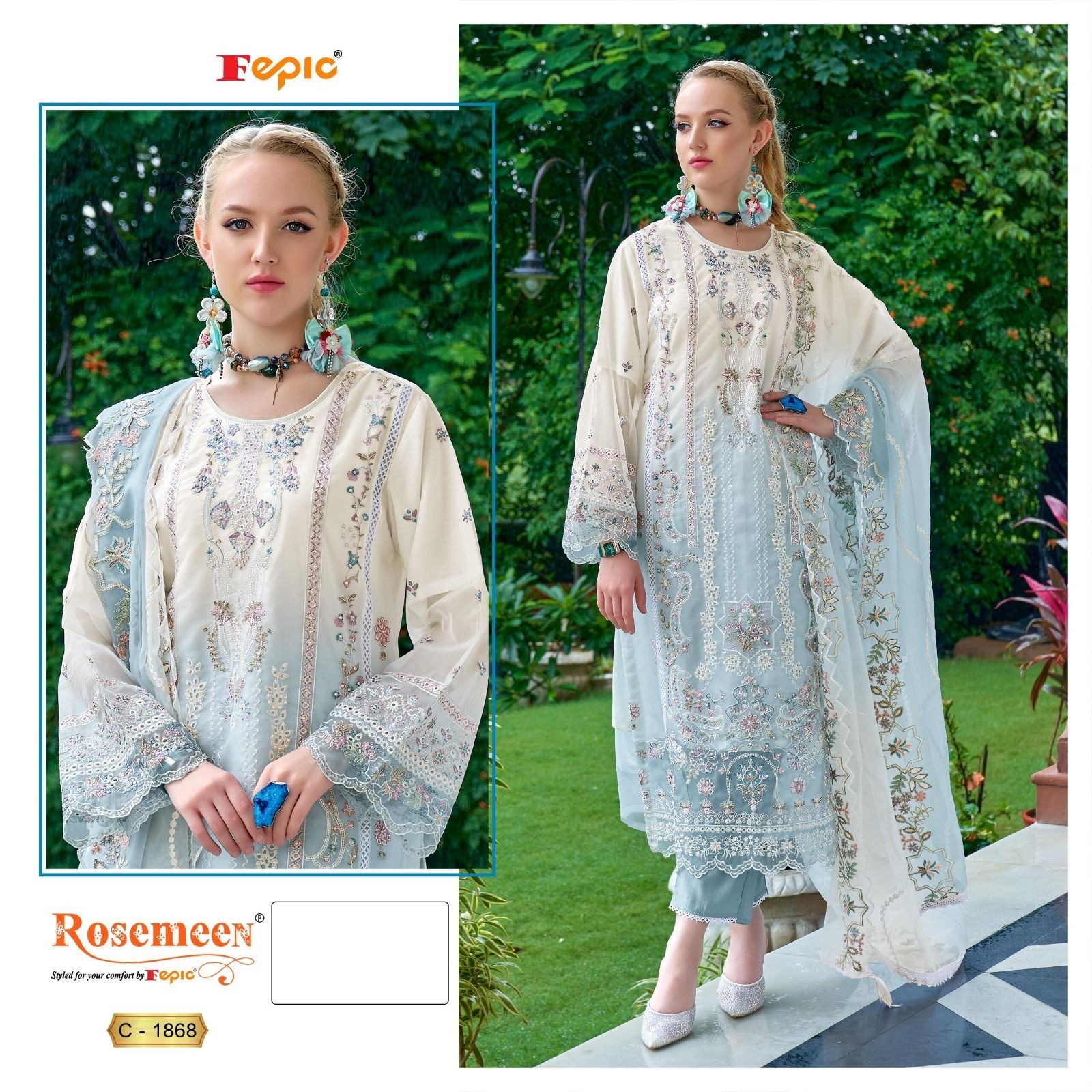 FEPIC ROSEMEEN 1868 PAKISTANI ORGANZA EMBROIDERED FESTIVAL SUIT