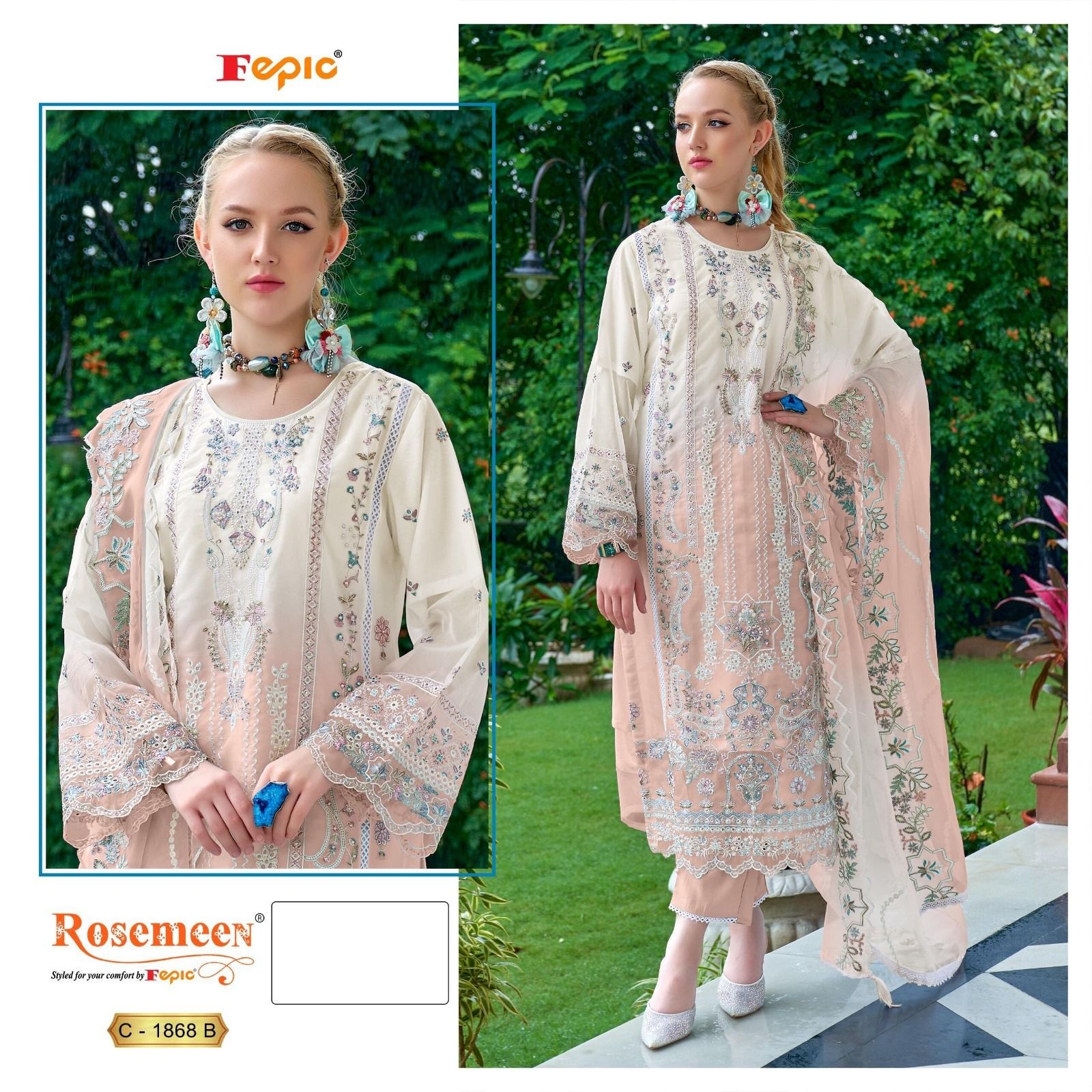 FEPIC ROSEMEEN 1868 PAKISTANI ORGANZA EMBROIDERED FESTIVAL SUIT