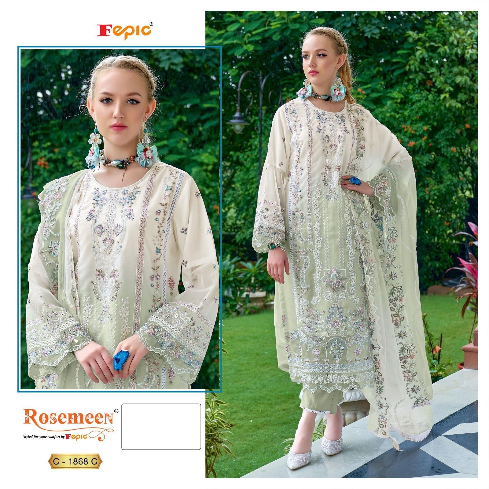 FEPIC ROSEMEEN 1868 PAKISTANI ORGANZA EMBROIDERED FESTIVAL SUIT