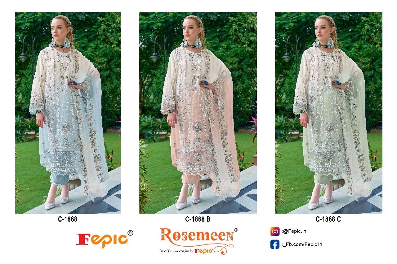 FEPIC ROSEMEEN 1868 PAKISTANI ORGANZA EMBROIDERED FESTIVAL SUIT