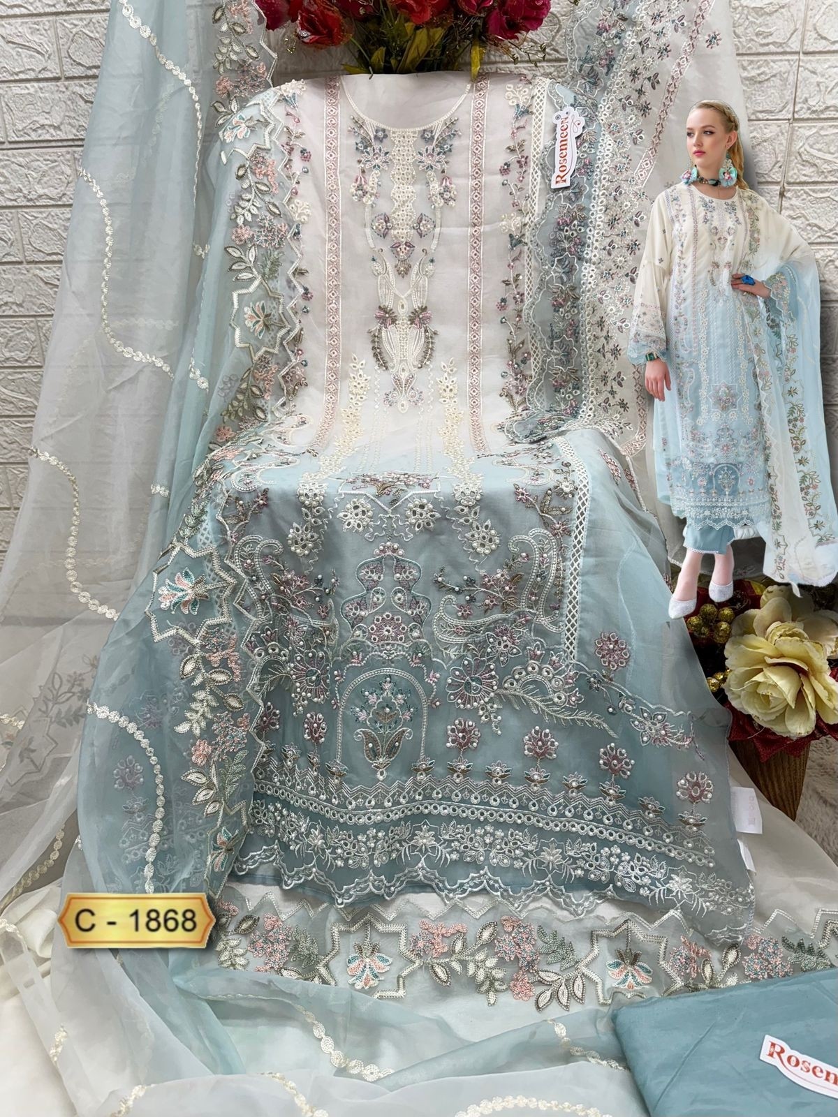 FEPIC ROSEMEEN 1868 PAKISTANI ORGANZA EMBROIDERED FESTIVAL SUIT