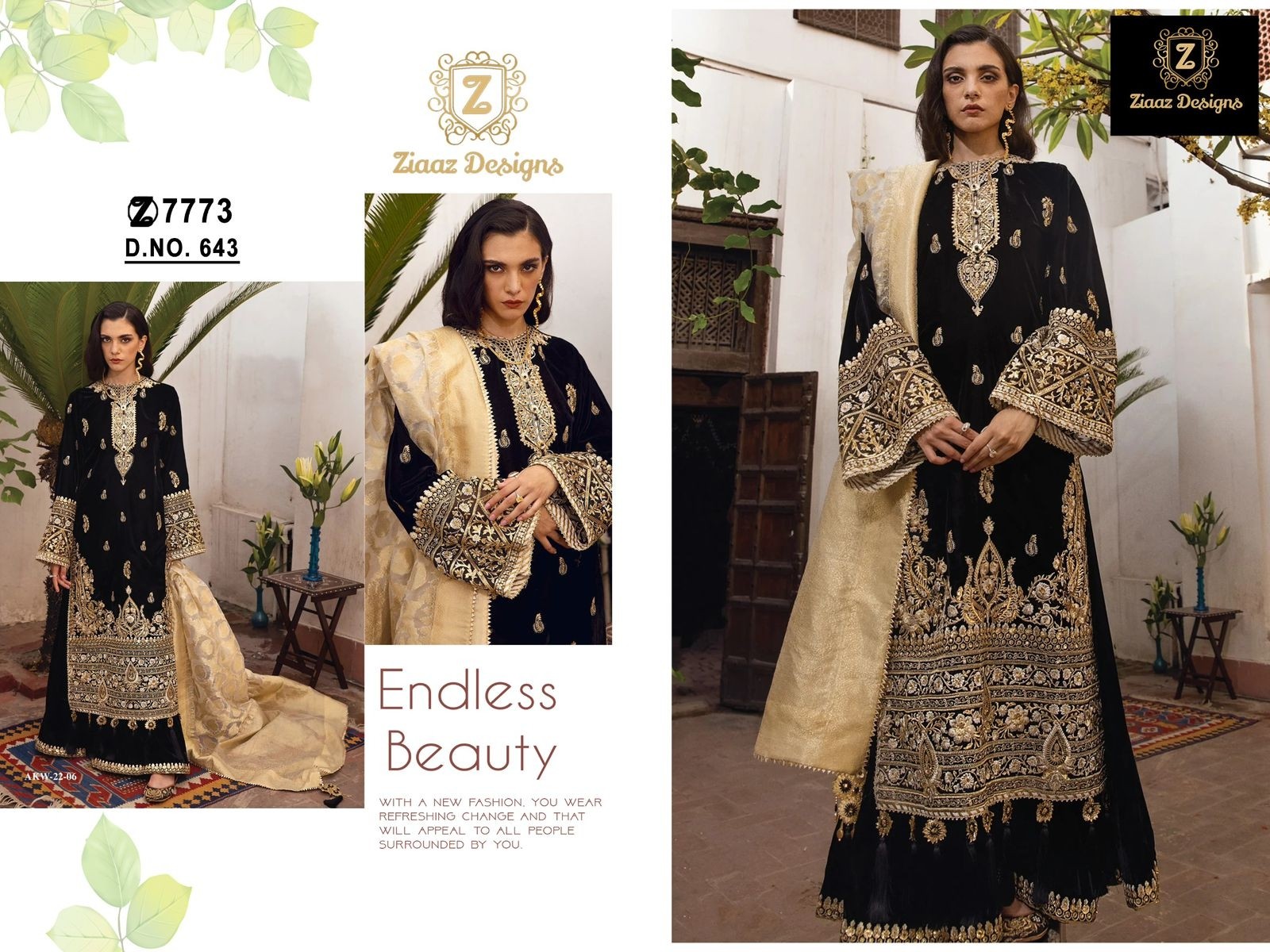 Ziaaz Designs  643 semi stitched Pakistani Black Colour suit