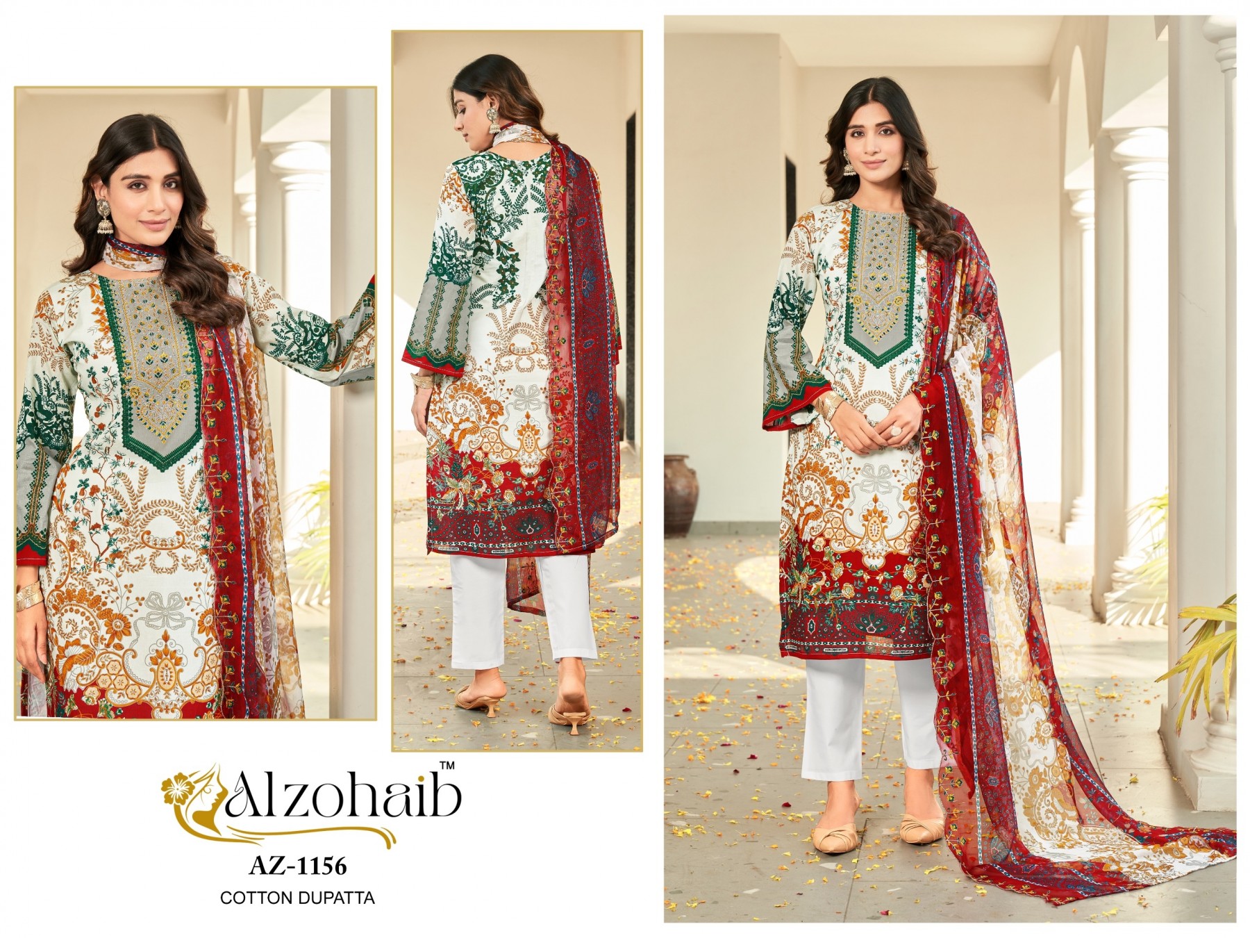ALZOHAIB  AZ-1155-1156-1157 PAKISTANI COTTON PRINT SALWAR KAMEEZ
