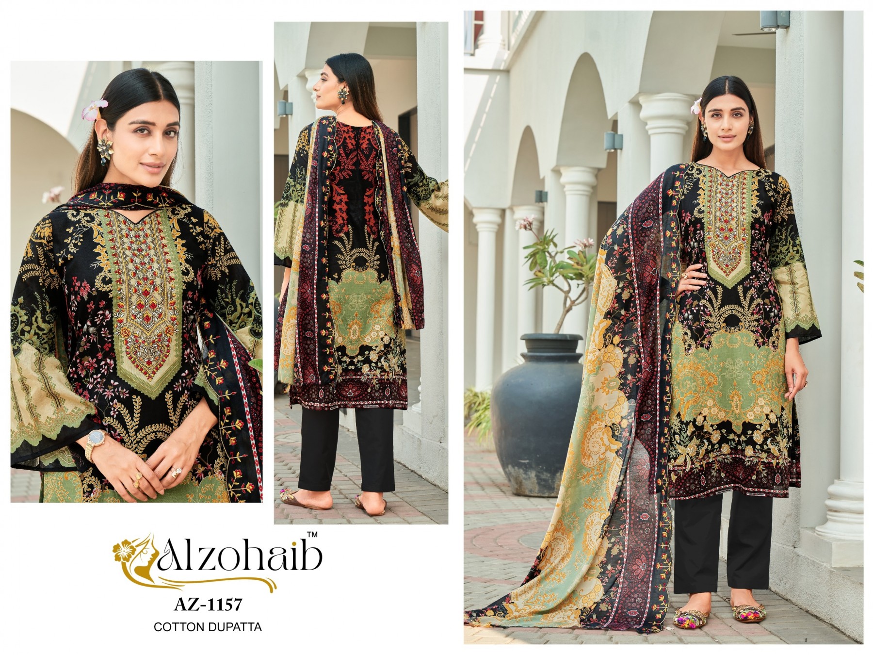 ALZOHAIB  AZ-1155-1156-1157 PAKISTANI COTTON PRINT SALWAR KAMEEZ
