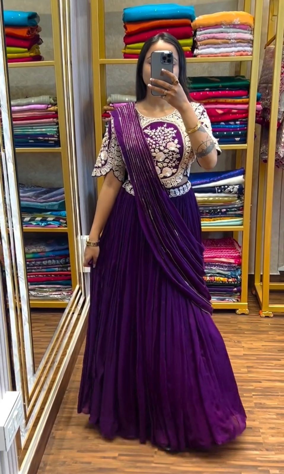 HB-144 DESIGNER PARTY WEAR LAHENGA SAREE WITH STICH BLOUSE WITH EMBROIDERY WORK