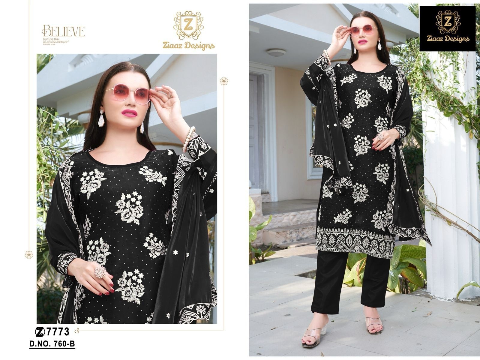 ZIAAZ DESIGNES 760 PAKISTANI JIMMY CHOO FABRIC SALWAR KAMEEZ 