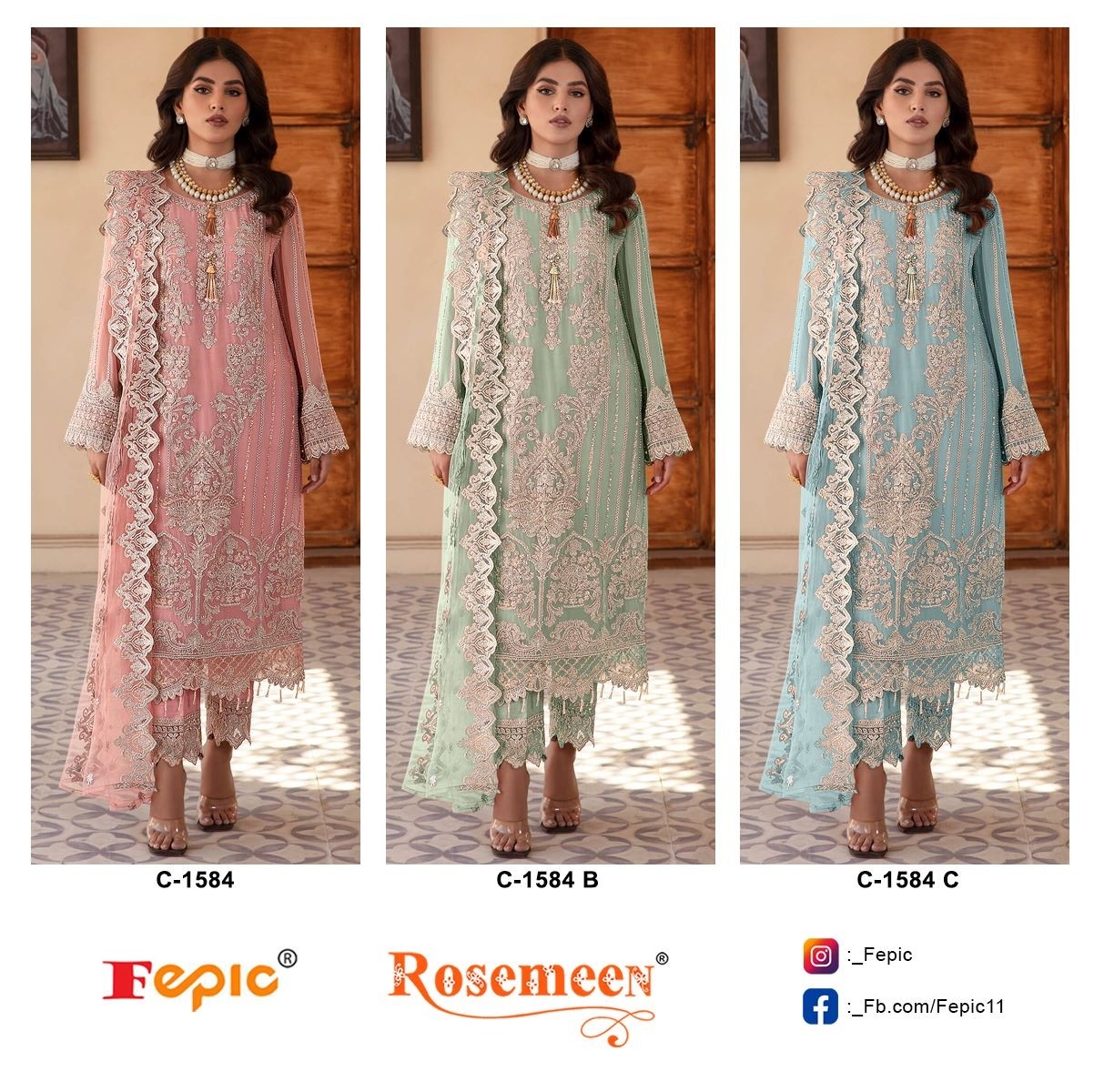 FEPIC ROSEMEEN 1584 PAKISTANI GEORGETTE EMBROIDERED WITH HEAVY HANDWORK