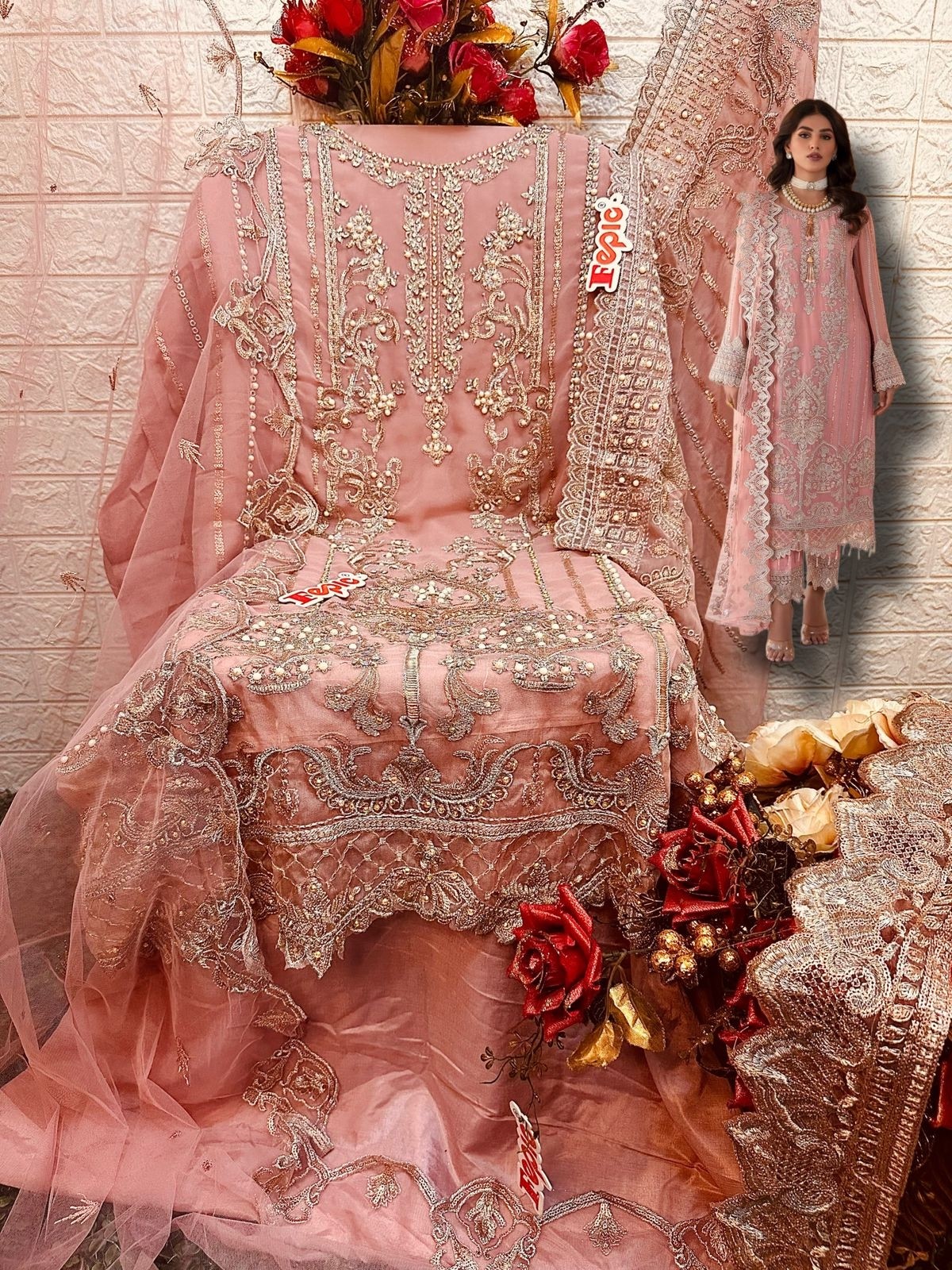 FEPIC ROSEMEEN 1584 PAKISTANI GEORGETTE EMBROIDERED WITH HEAVY HANDWORK