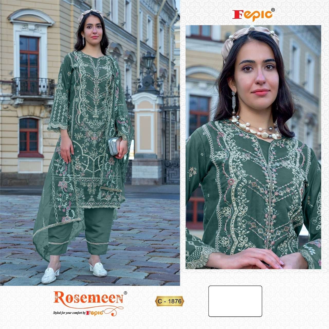  FEPIC ROSEMEEN 1876 PAKISTANI ORGANZA EMBROIDERED SALWAER KAMEEZ