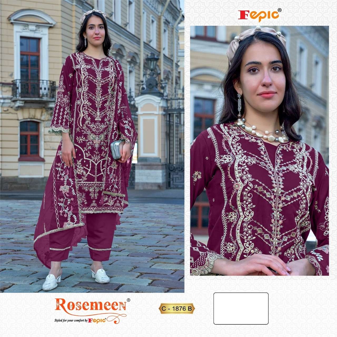  FEPIC ROSEMEEN 1876 PAKISTANI ORGANZA EMBROIDERED SALWAER KAMEEZ
