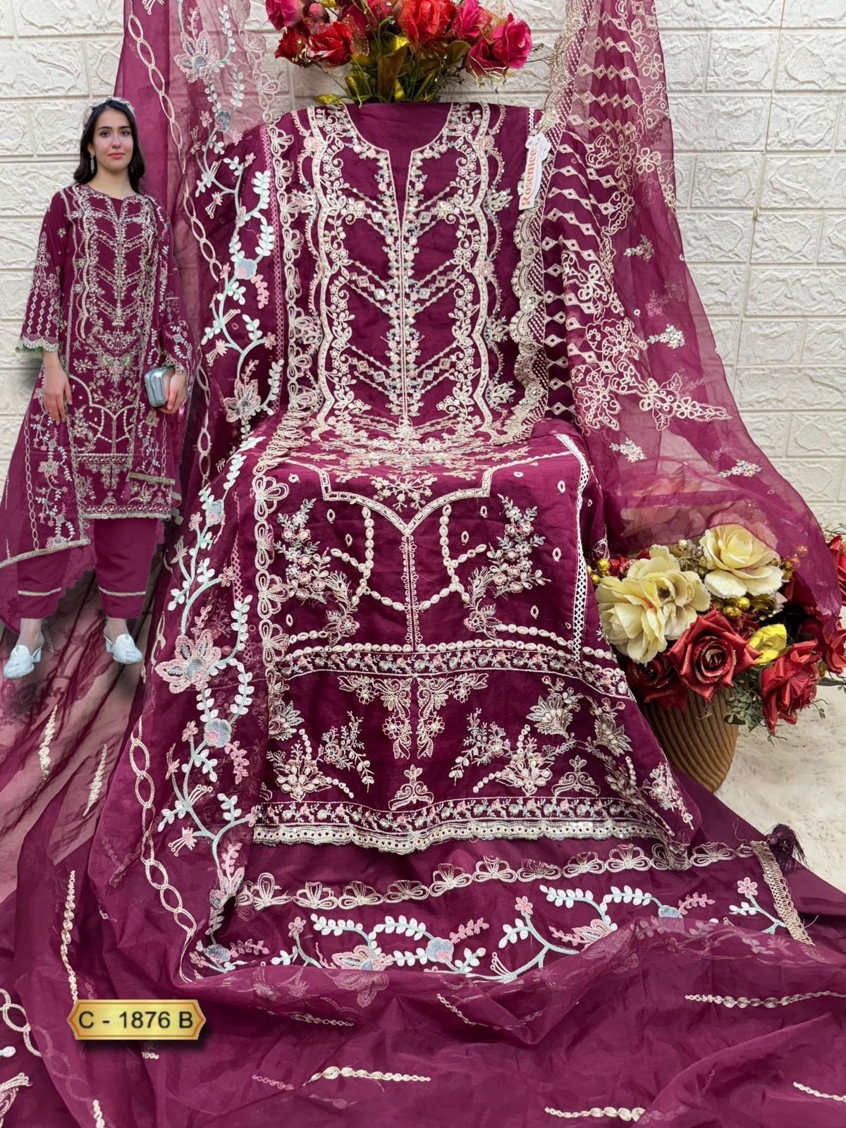  FEPIC ROSEMEEN 1876 PAKISTANI ORGANZA EMBROIDERED SALWAER KAMEEZ