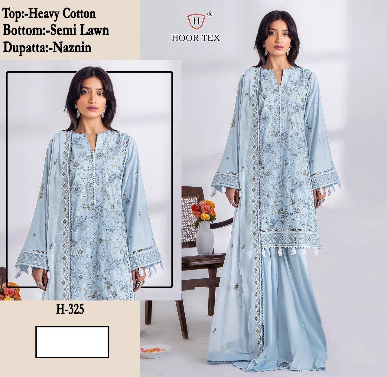 HOOR  TEX H-325 PAKISTANI COTTON WITH EMBROIDERY WORK