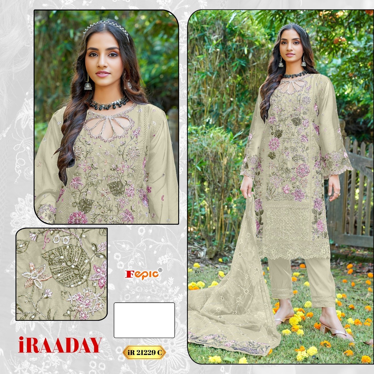 FEPIC IRAADAY 21229 ORGANZA EMBROIDERED WORK SUIT