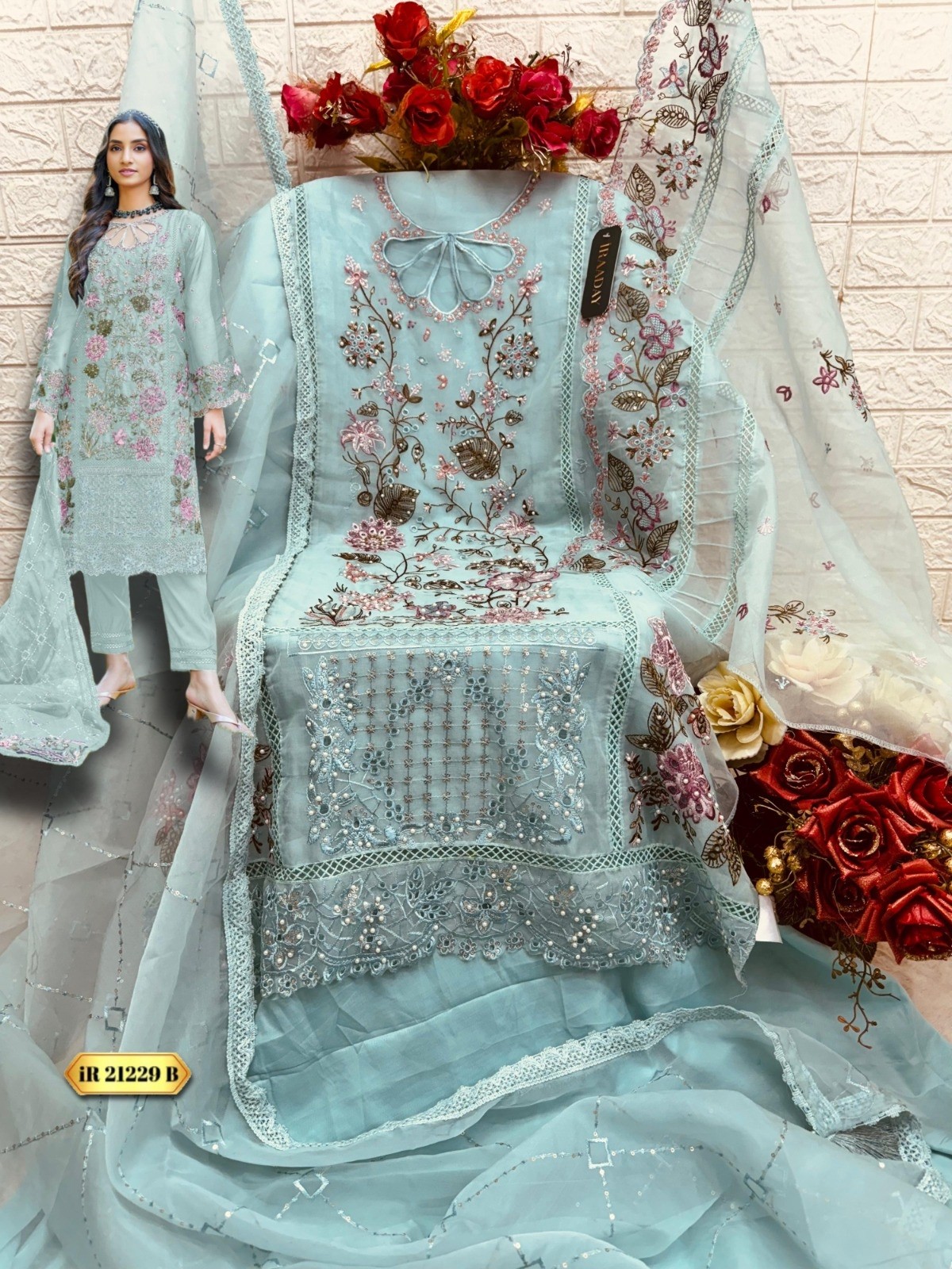 FEPIC IRAADAY 21229 ORGANZA EMBROIDERED WORK SUIT