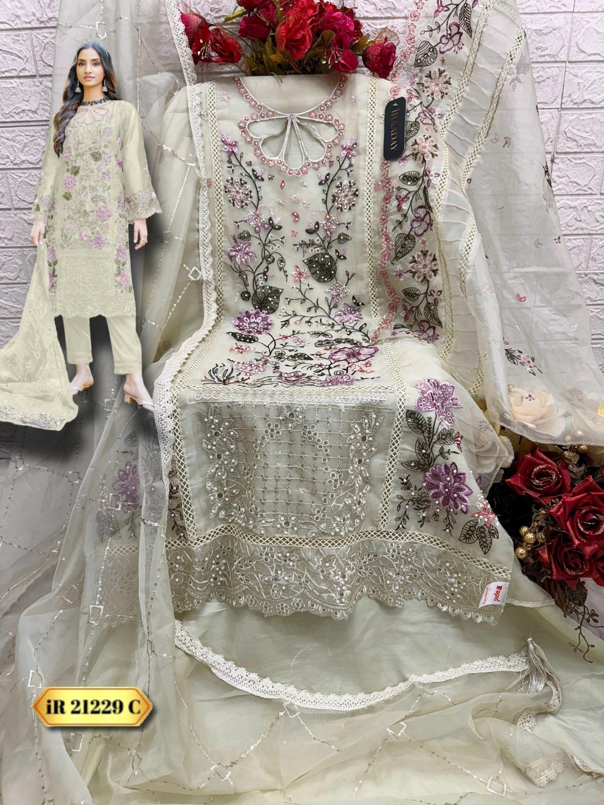 FEPIC IRAADAY 21229 ORGANZA EMBROIDERED WORK SUIT