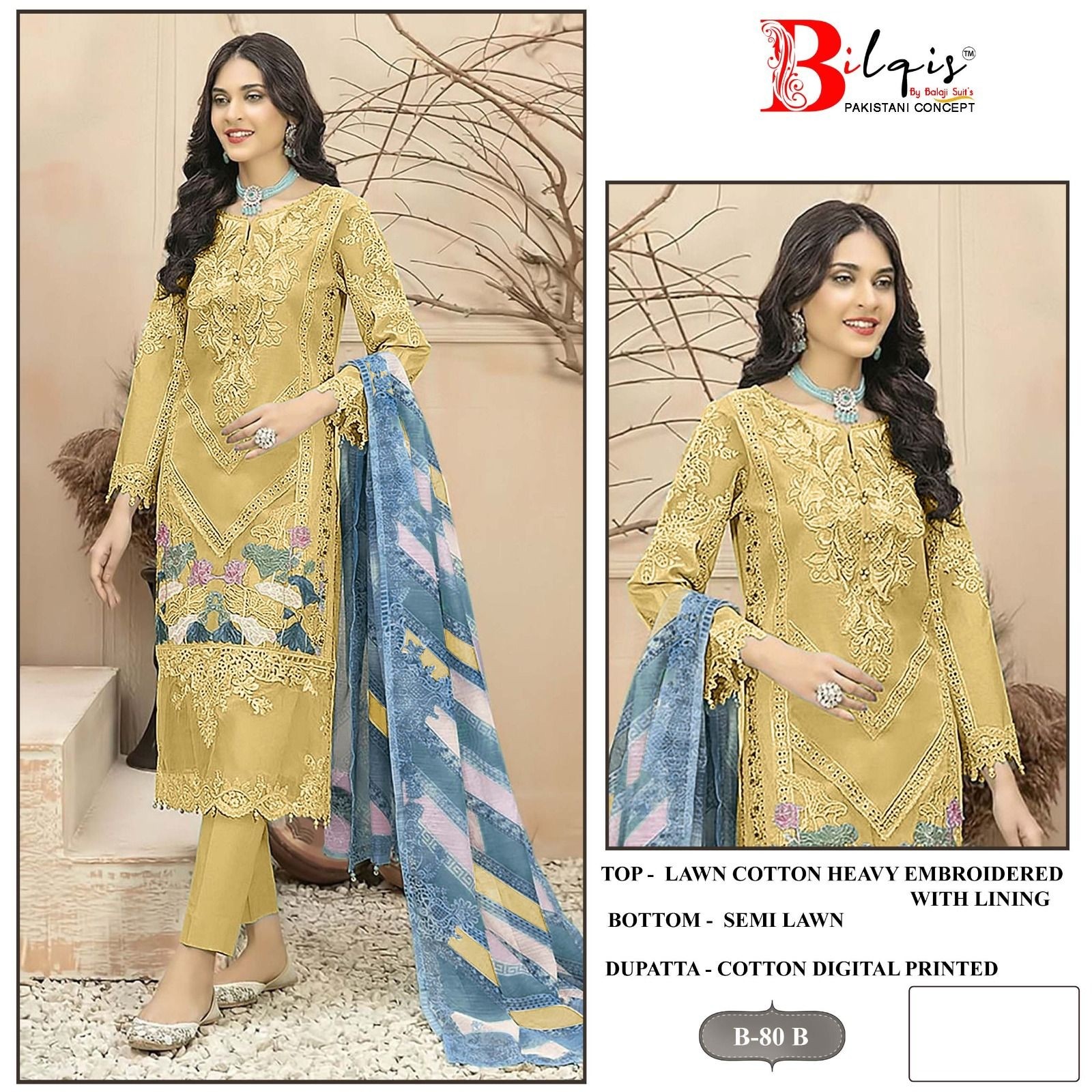 BILQI B-80 A TO D CAMBRIC LAWN COTTON BORING HEAVY EMBROIDERED WITH LINING