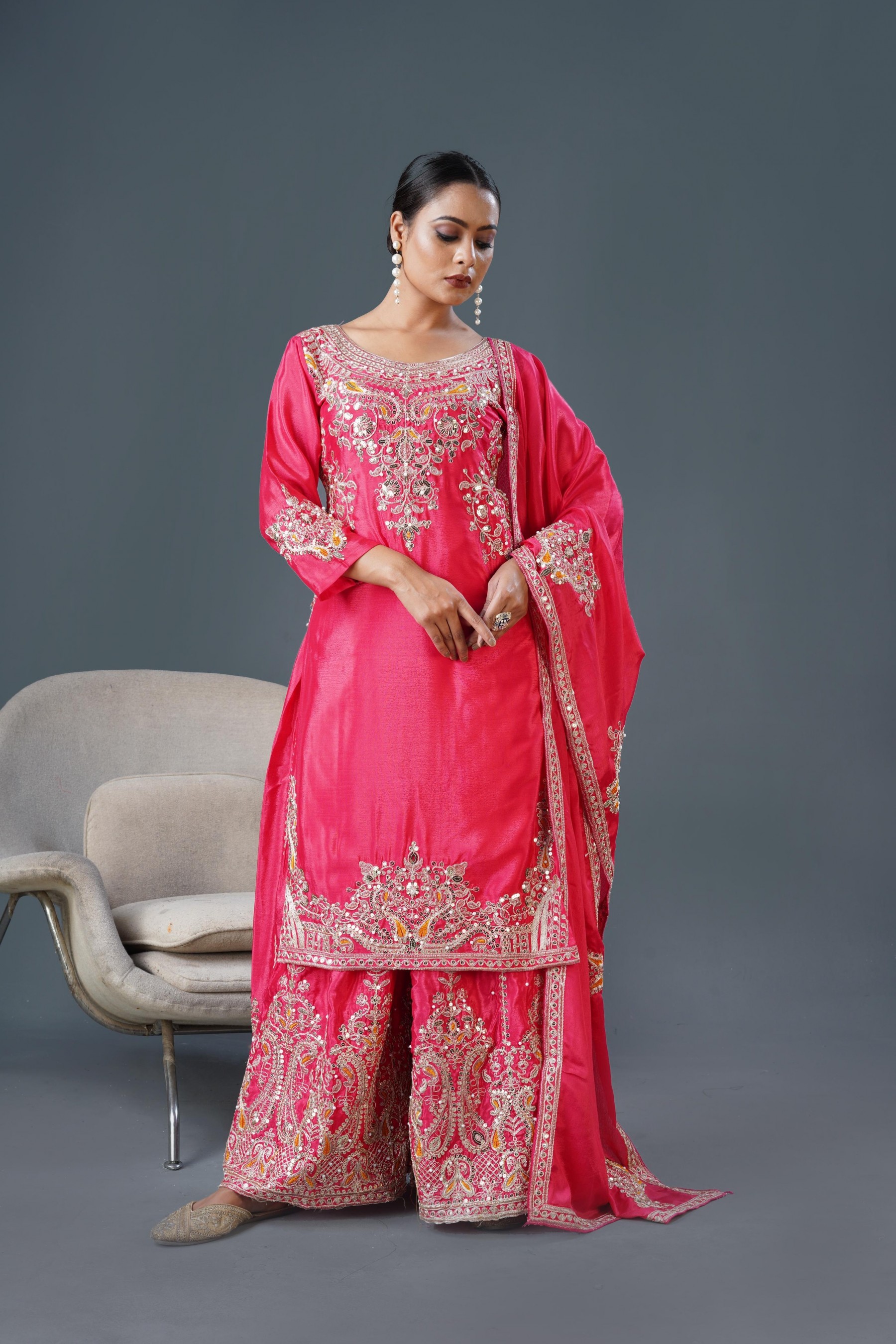 SRK-5215 PARTY WEAR FULL STICHED READY MADE SHARARA SALWAR SUIT