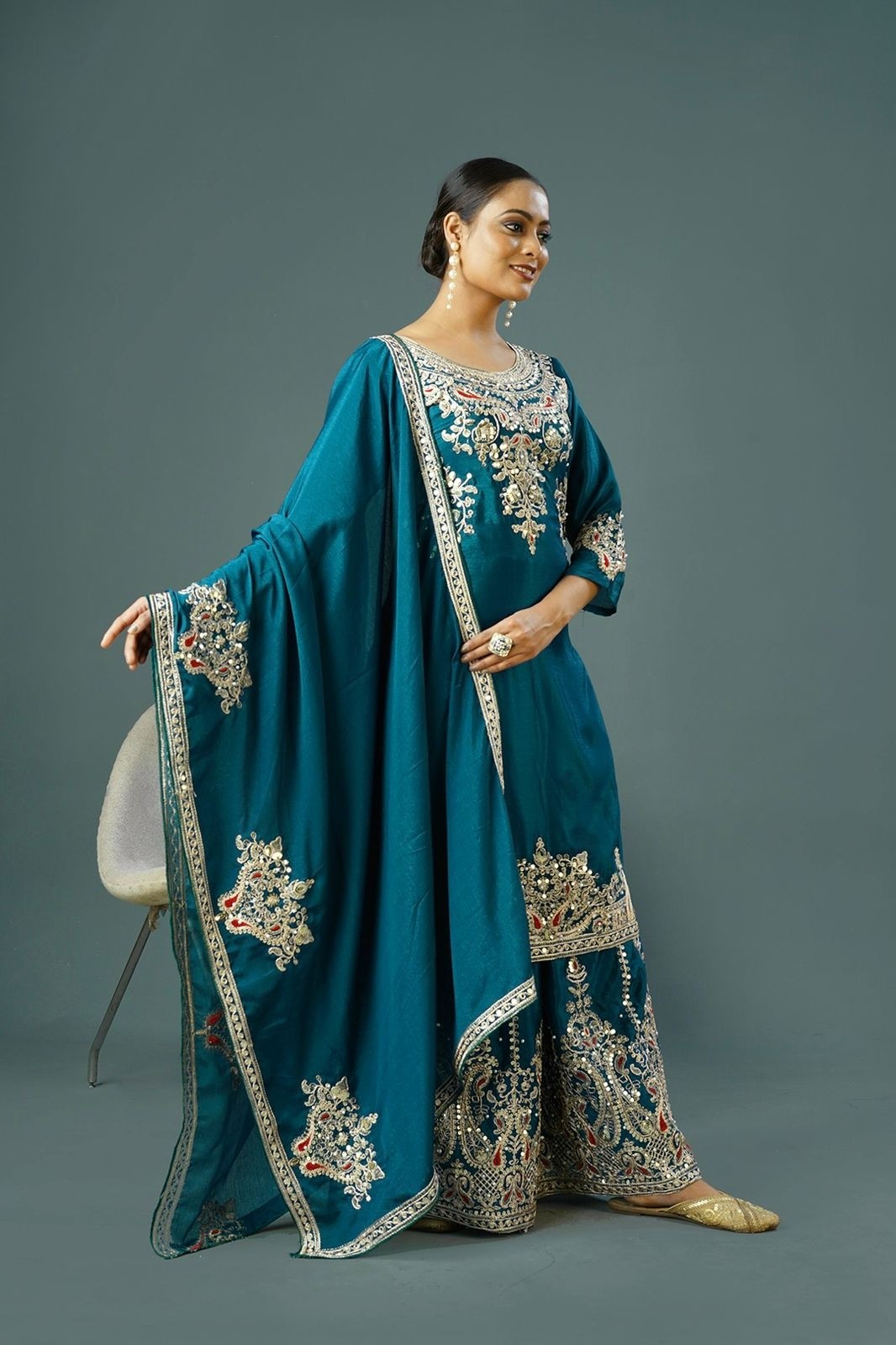 SRK-5215 PARTY WEAR FULL STICHED READY MADE SHARARA SALWAR SUIT