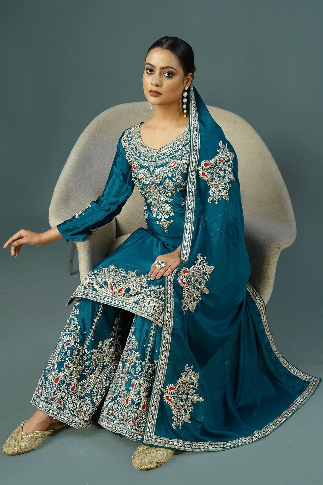 SRK-5215 PARTY WEAR FULL STICHED READY MADE SHARARA SALWAR SUIT