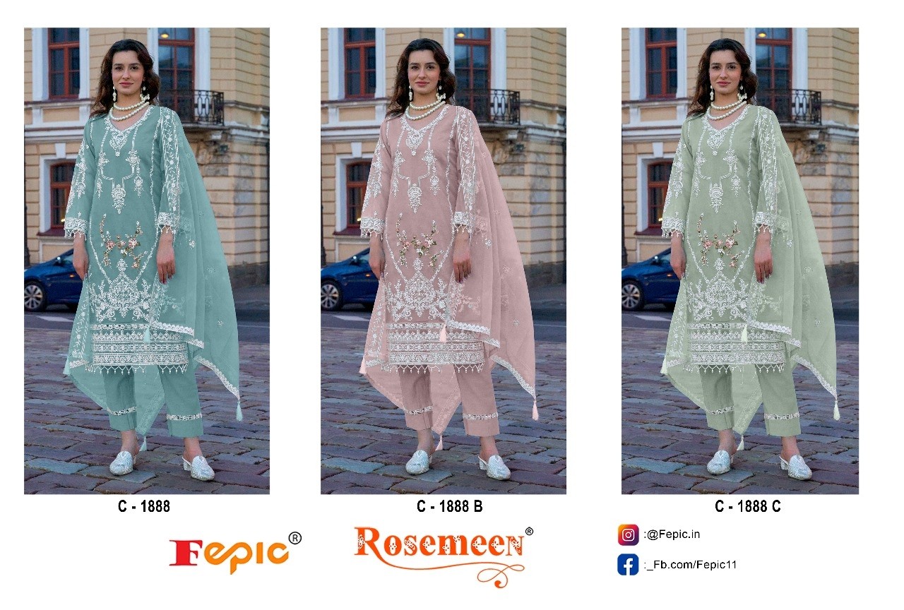 FEPIC ROSEMEEN 1888 HEAVYORGANZA  WITH EMBROIDERED WORK PAKISTANI FESTTIVAL SUIT