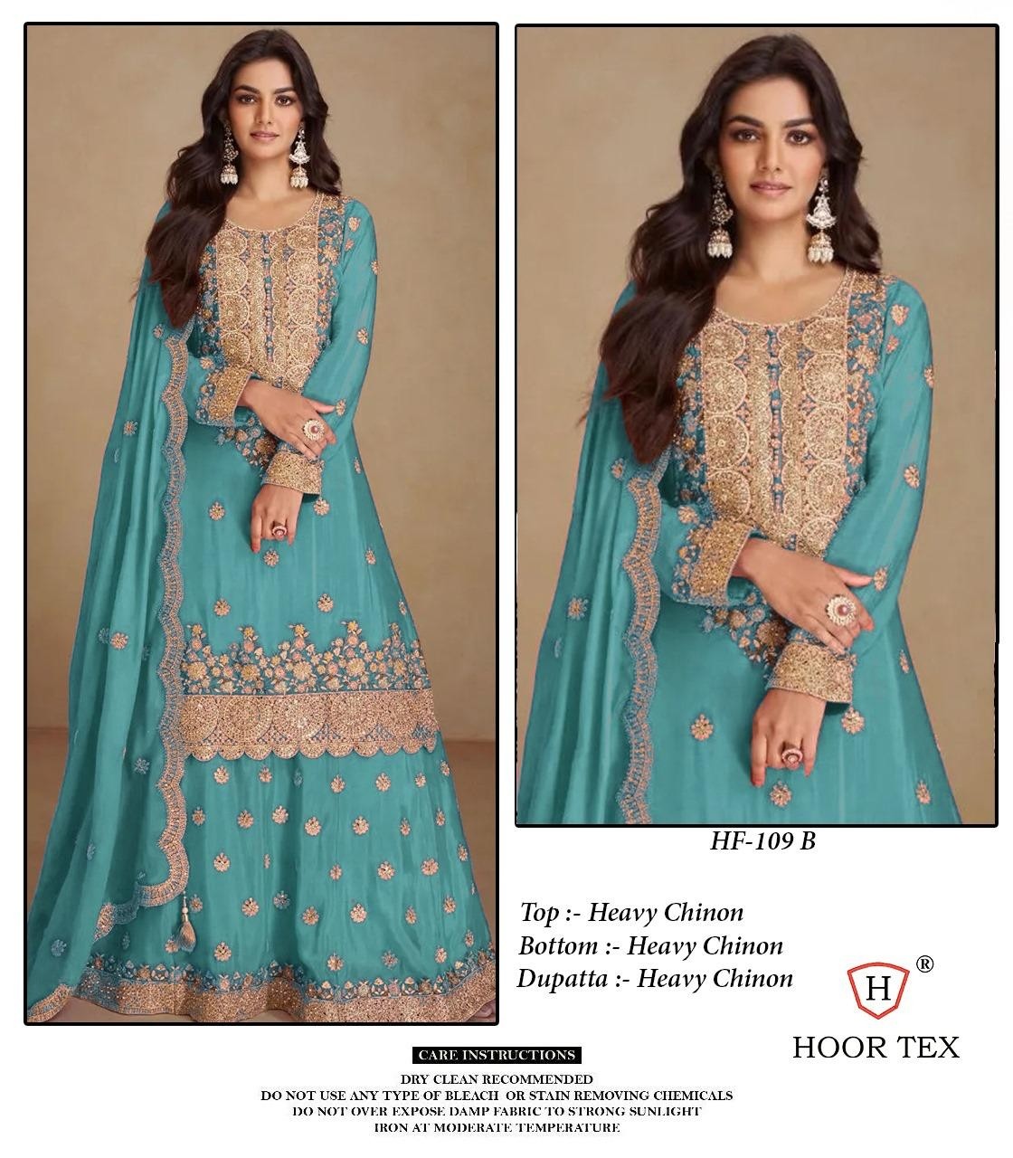 HOOR TEX  HF-109,A To D READY MADE PAKISTANI CHINON SILK SHARARA SUIT