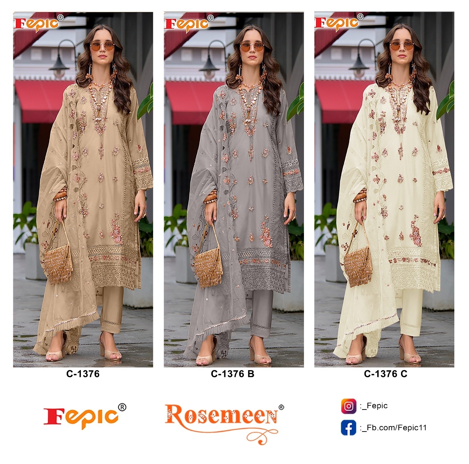 FEPIC ROSEMEEN 1376 PAKISTANI EID FESTIVAL HEAVY EMBROIDERY SALWAR SUIT