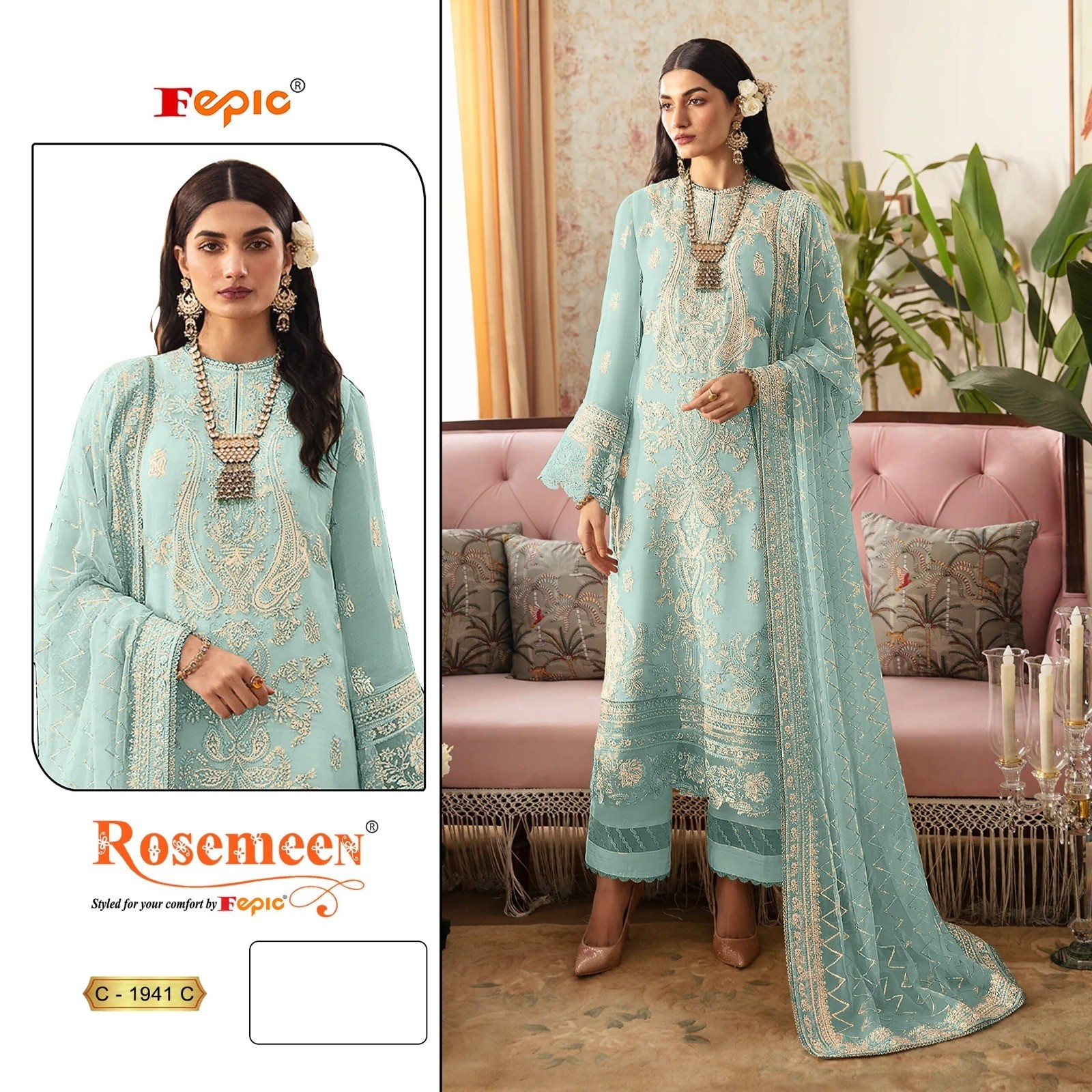 FEPIC ROSEMEEN 1941 PAKISTANI PARTY WEAR SALWAR SUIT WITH EMBROIDERY WORK